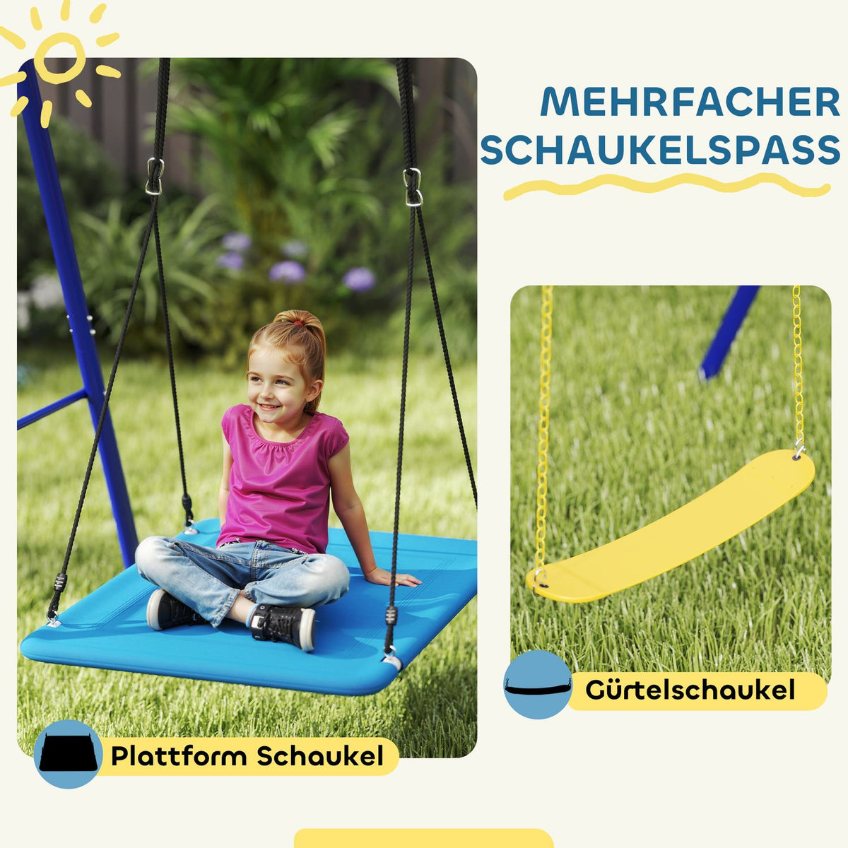 Children's swing outdoor swing frame with platform swing, belt swing, steel swing frame, garden swing for children