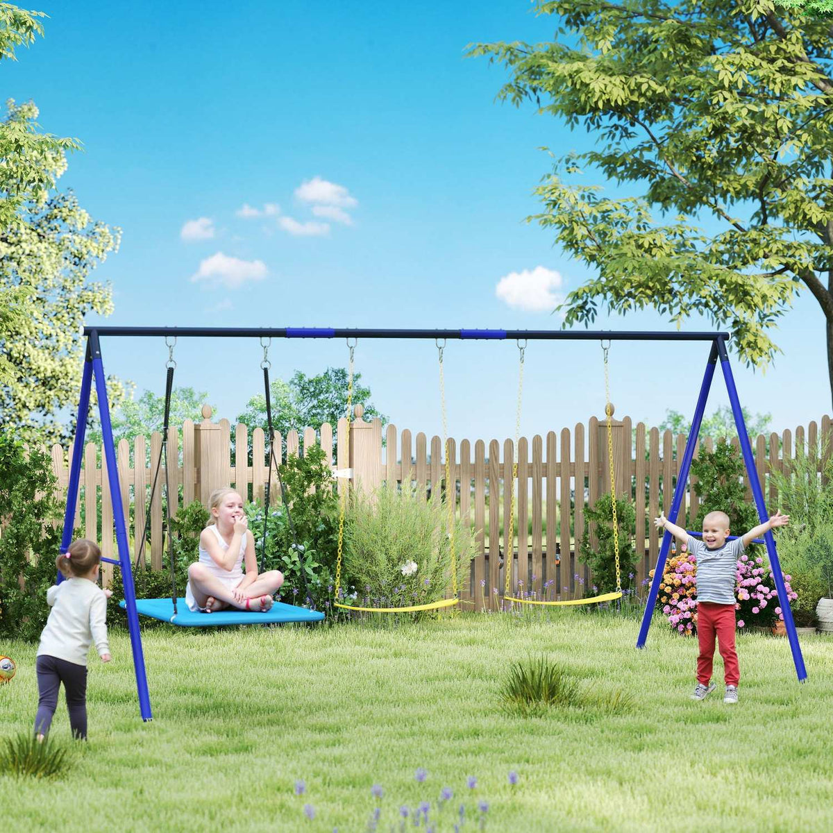 Children's swing outdoor swing frame with platform swing, belt swing, steel swing frame, garden swing for children