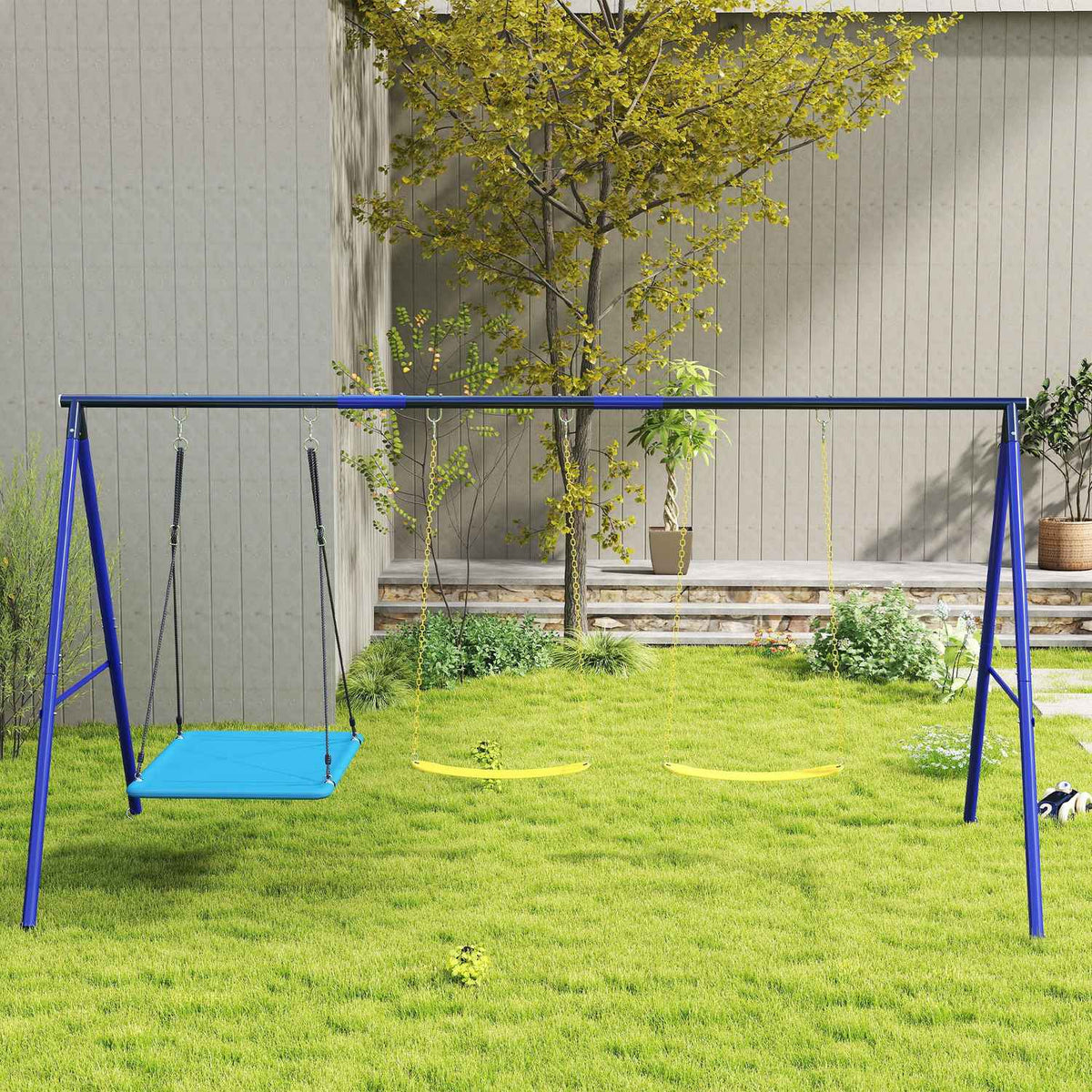Children's swing outdoor swing frame with platform swing, belt swing, steel swing frame, garden swing for children