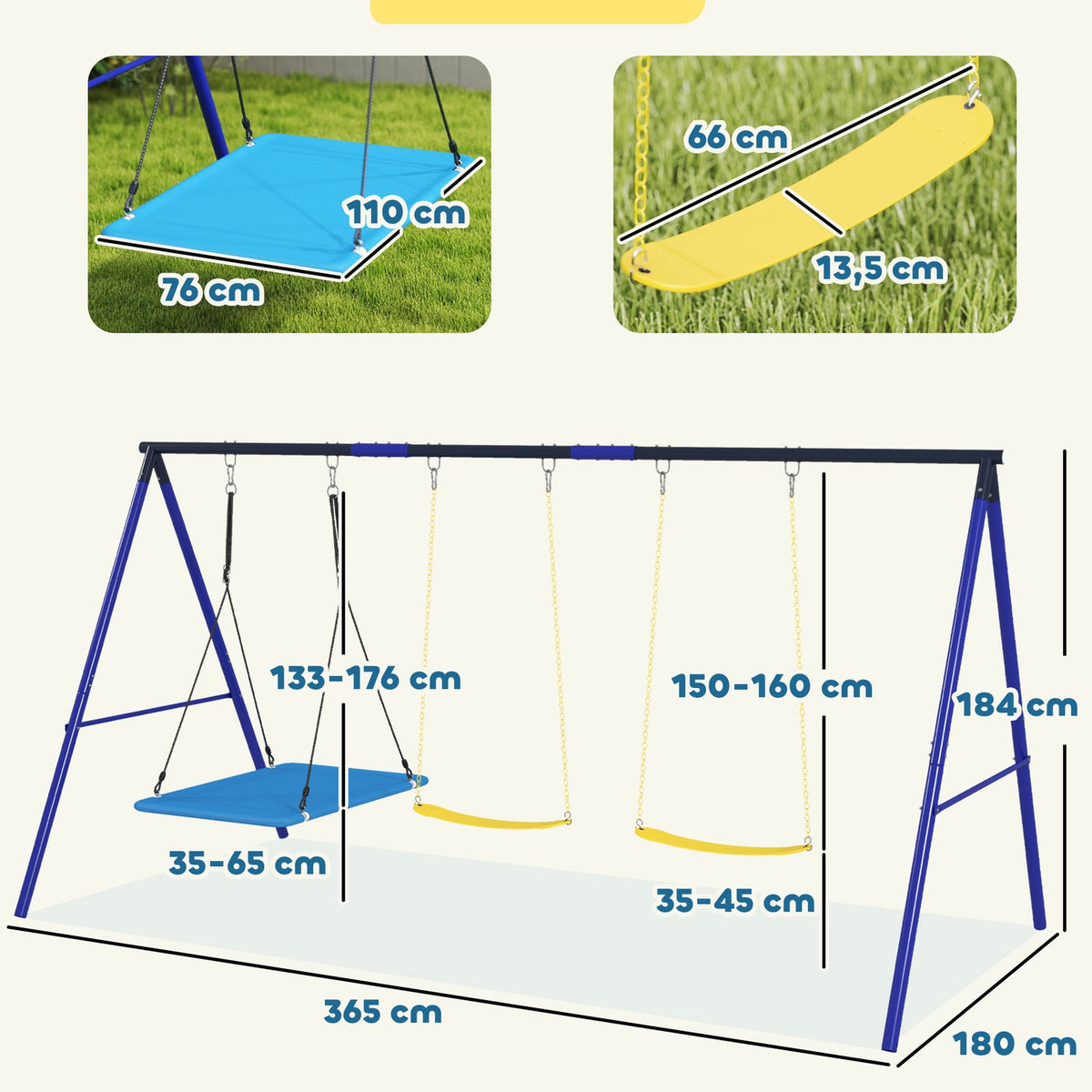 Children's swing outdoor swing frame with platform swing, belt swing, steel swing frame, garden swing for children