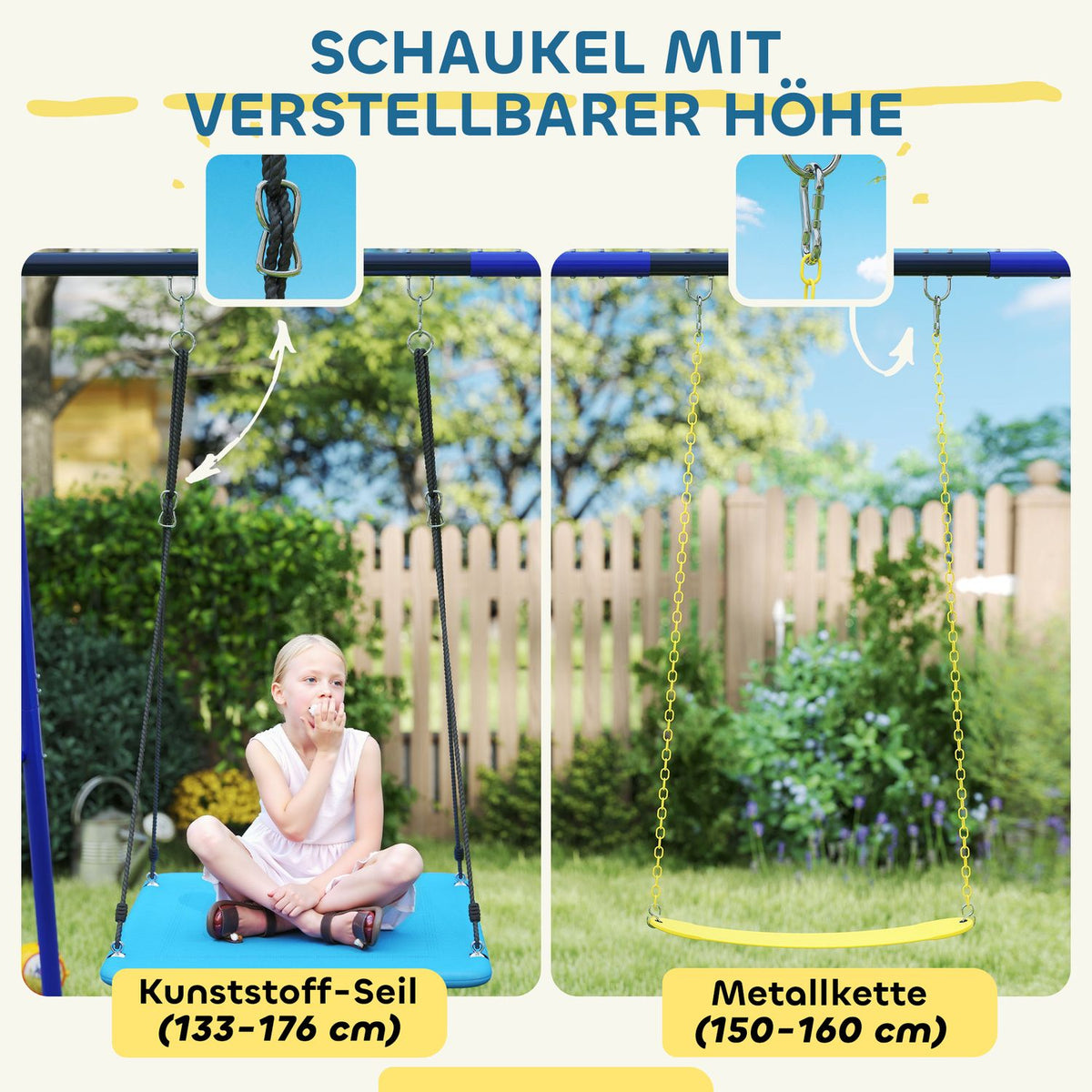 Children's swing outdoor swing frame with platform swing, belt swing, steel swing frame, garden swing for children