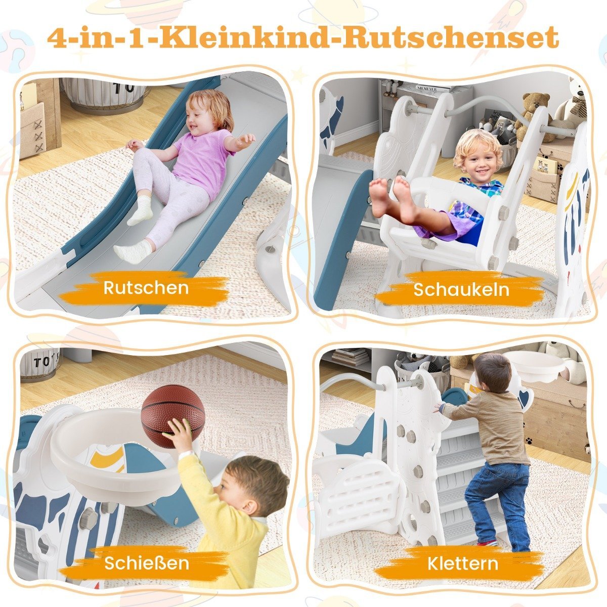 Children's swing with slide 4 in 1 swing & slide & basketball hoop & ladder 185 x 150 x 92 cm