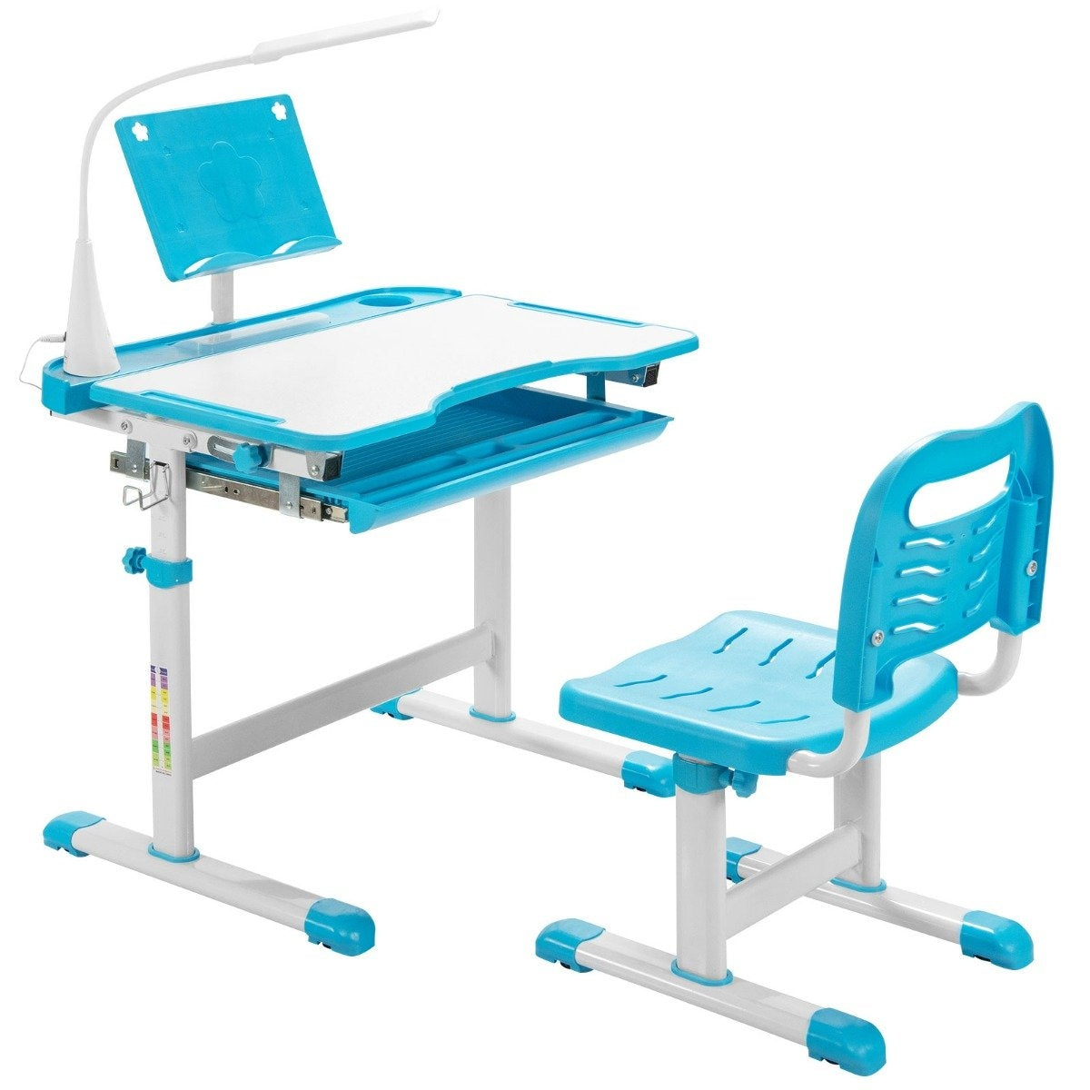 Children's table children's desk set with book stand & LED light for boys and girls blue
