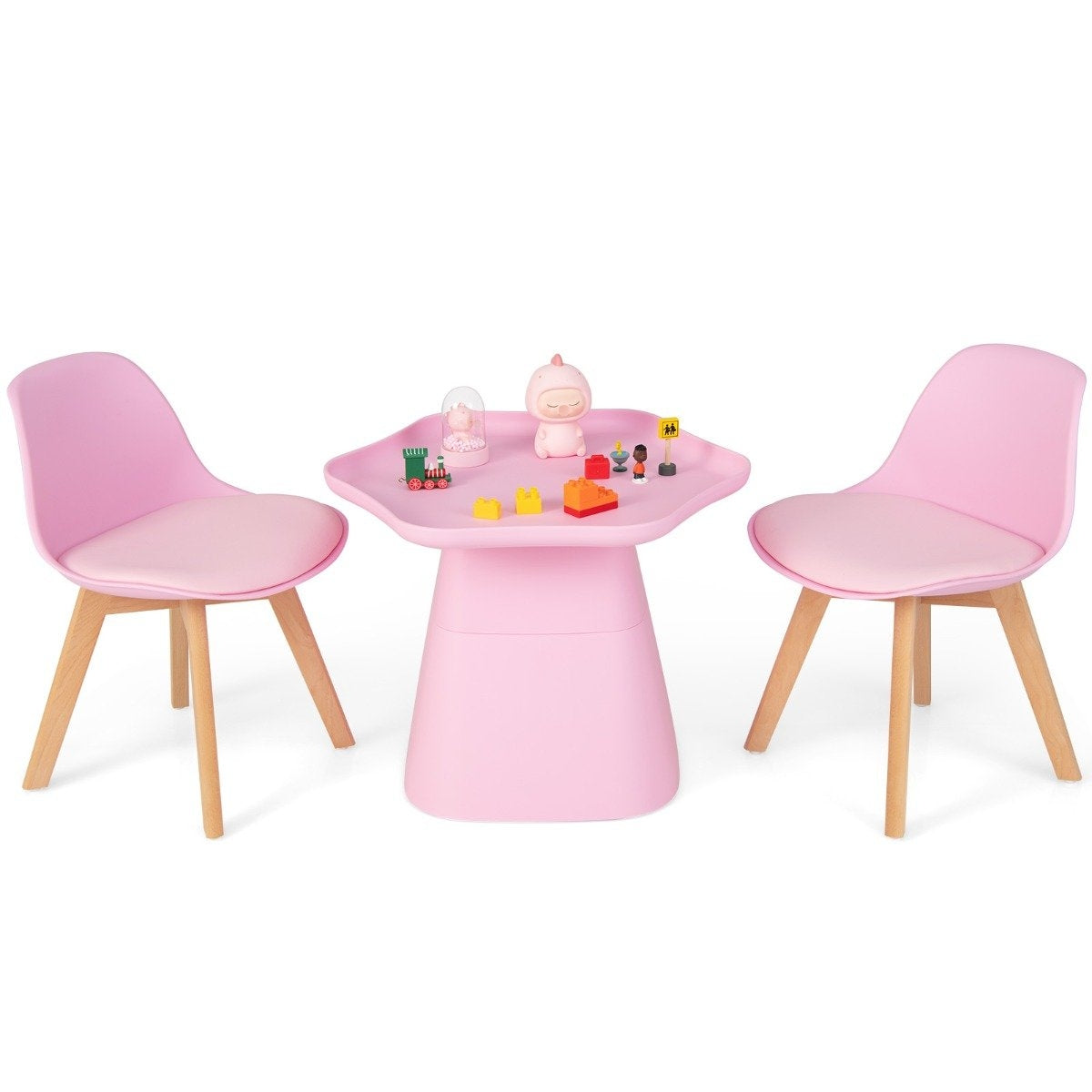 Children's table with 2 chairs 3 pieces. Children's seating group made of beech wood children's seating set pink