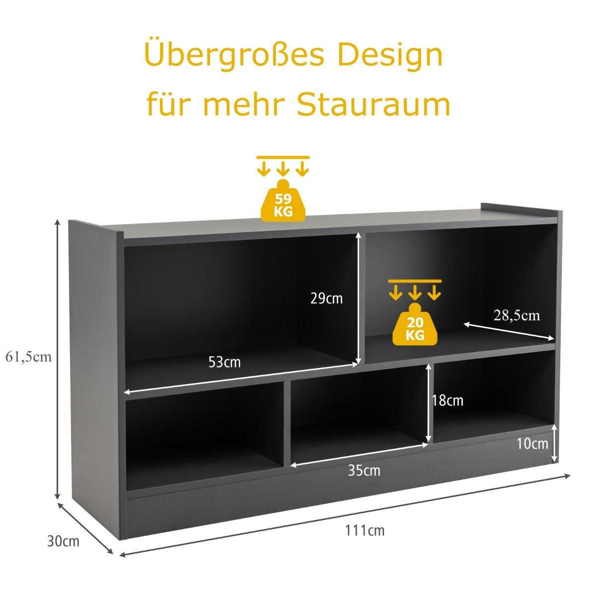 Children's toy cabinet made of wood, children's shelf, bookshelf, 111 x 30 x 61.5 cm, grey