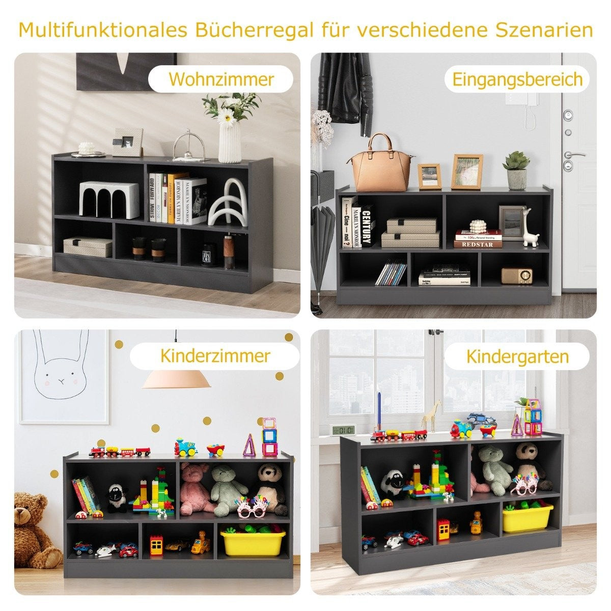 Children's toy cabinet made of wood, children's shelf, bookshelf, 111 x 30 x 61.5 cm, grey