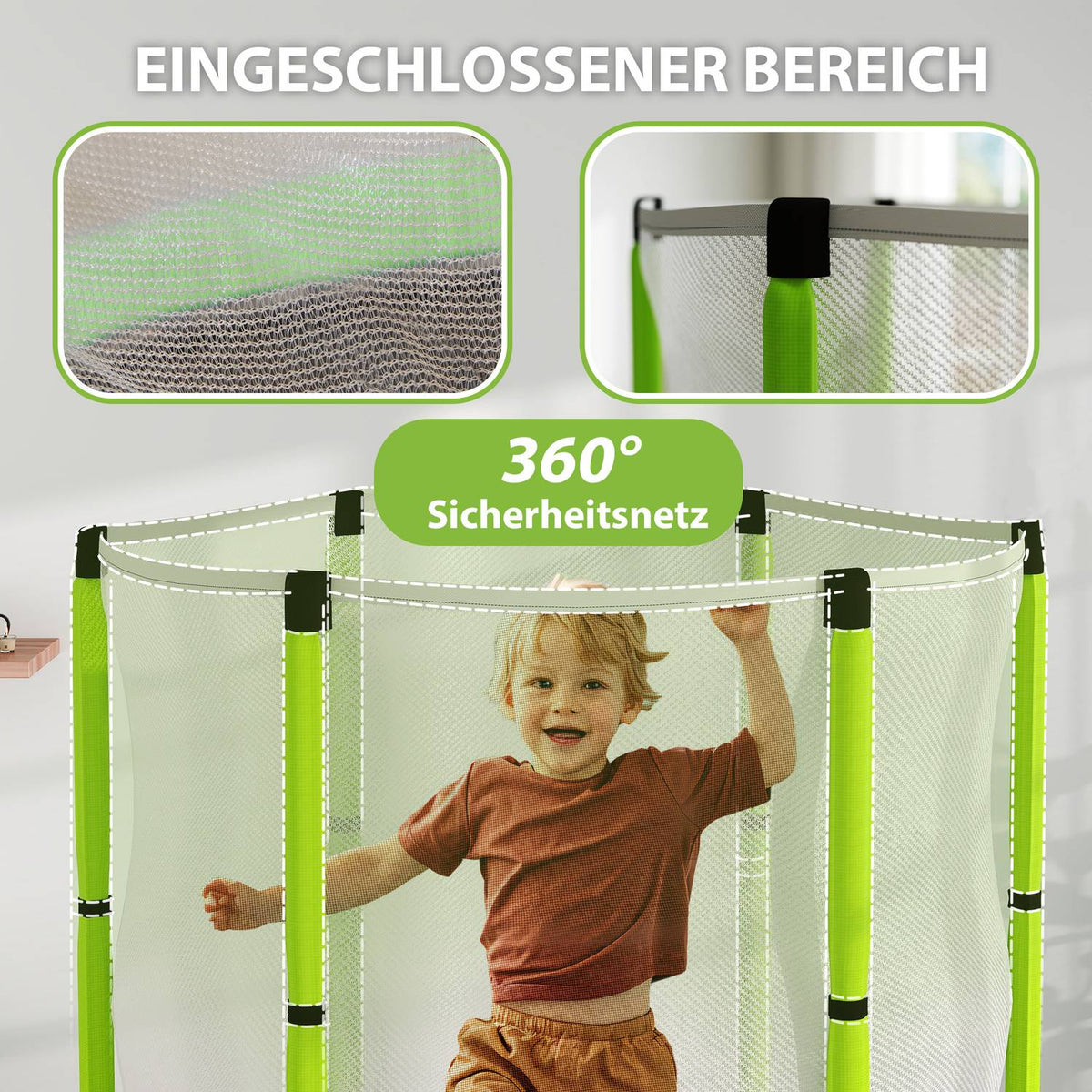 Children's trampoline Ø140 cm, indoor trampoline with safety net edge cover rubber rope, children's trampoline with door with zip, cloud pattern, for children 3-6 years green |