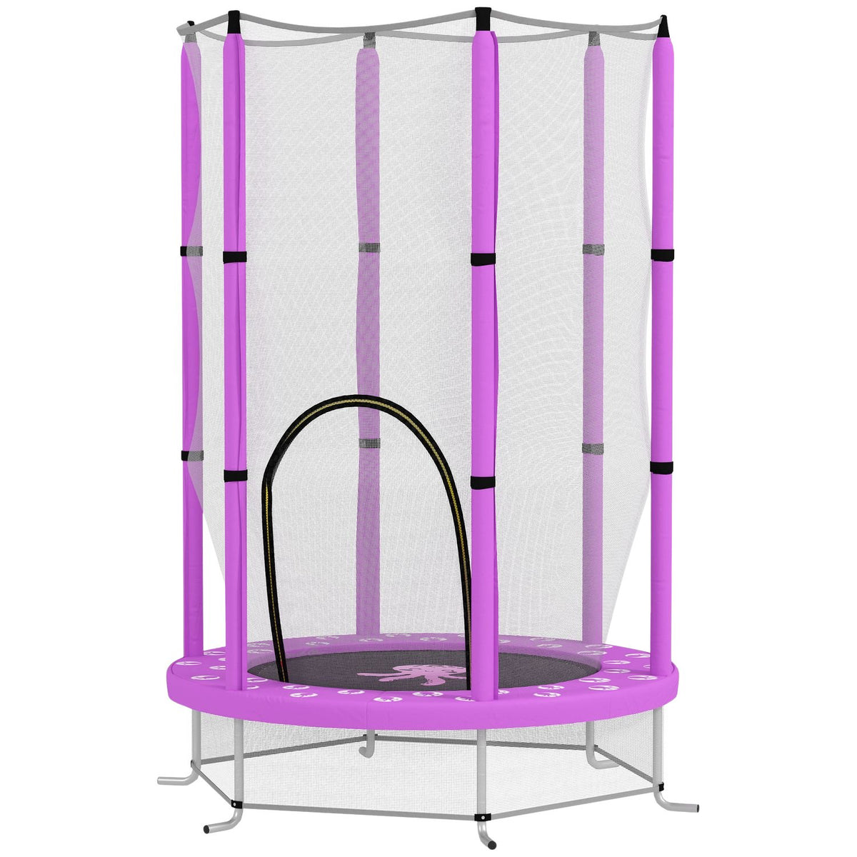 Children's trampoline Ø140 cm, indoor trampoline with safety net edge cover rubber rope, children's trampoline with door with zip, cloud pattern, for children 3-6 years purple |