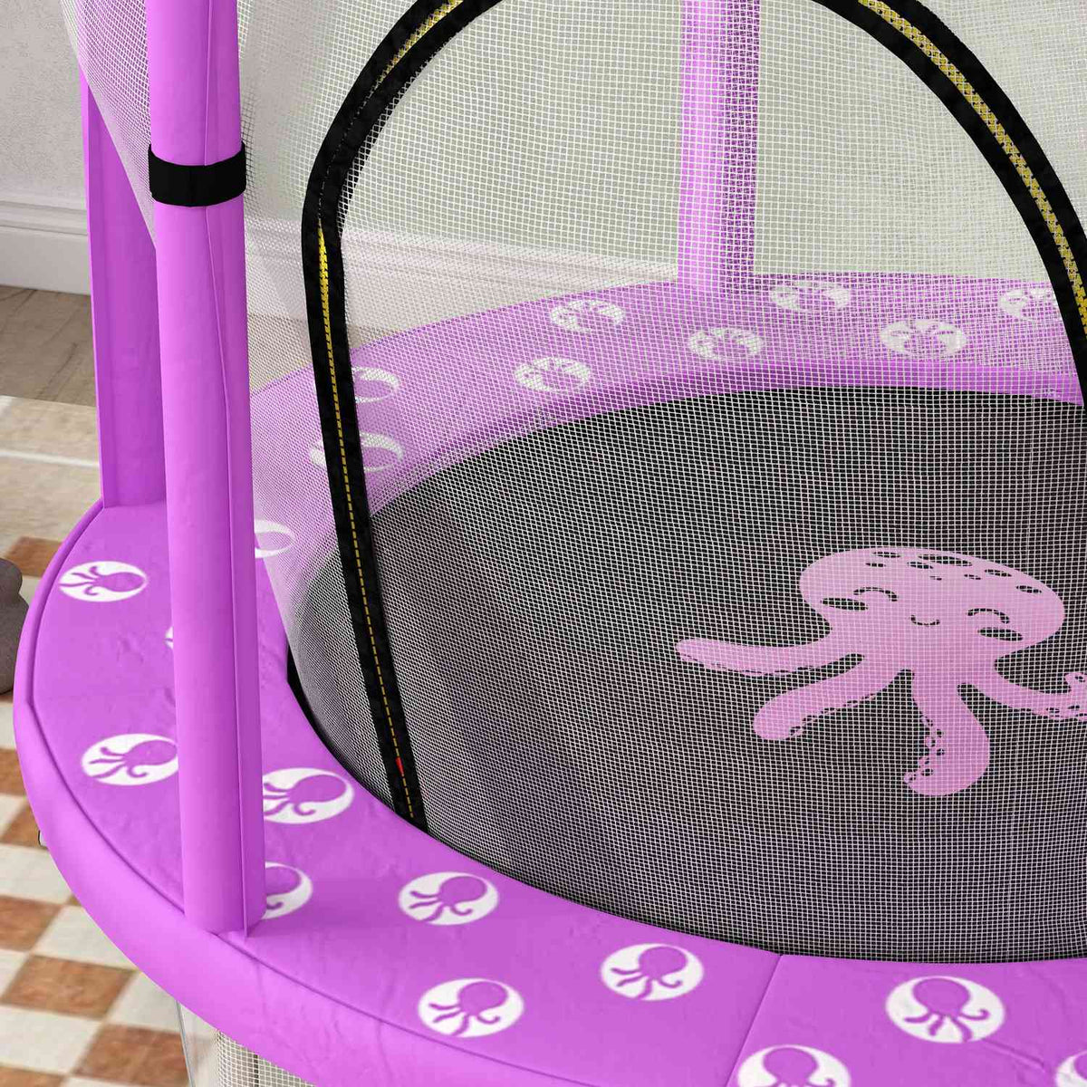 Children's trampoline Ø140 cm, indoor trampoline with safety net edge cover rubber rope, children's trampoline with door with zip, cloud pattern, for children 3-6 years purple |