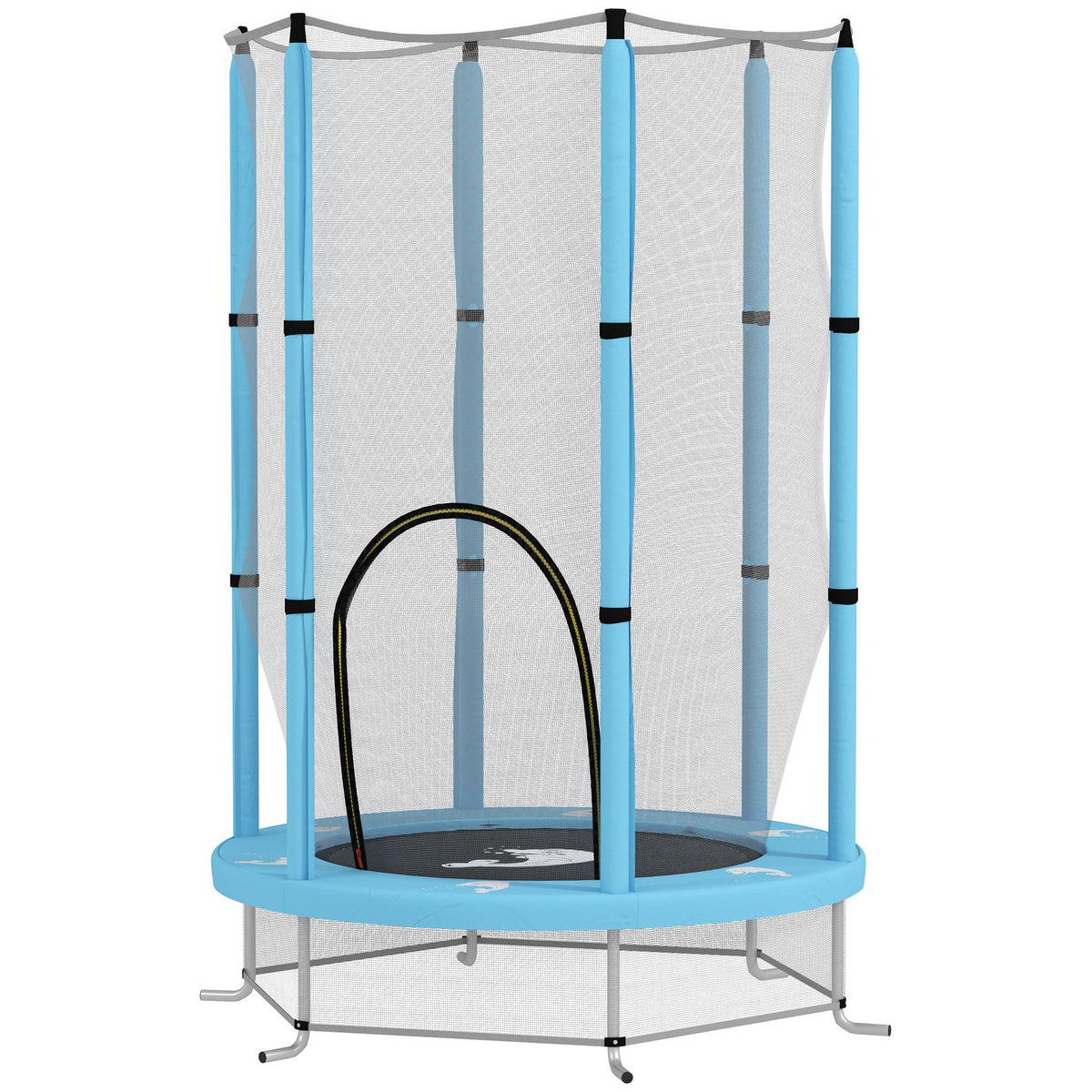 Children's trampoline Ø140 cm, indoor trampoline with safety net edge cover rubber rope, children's trampoline with door with zip, squid pattern, for children 3-6 years light blue |