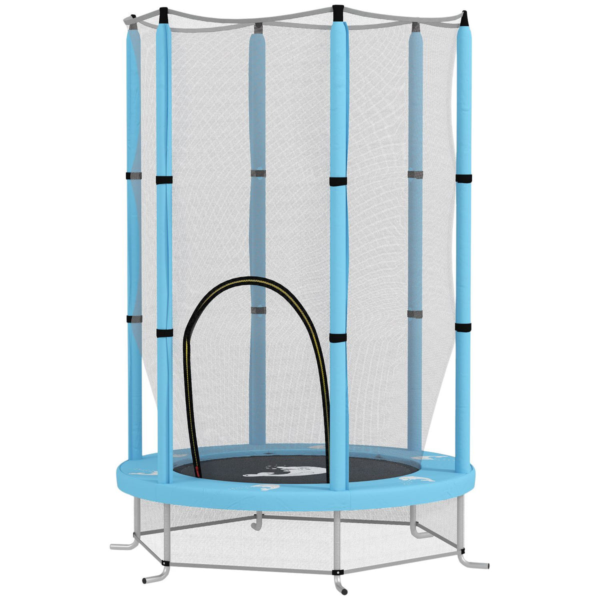 Children's trampoline Ø140 cm, indoor trampoline with safety net edge cover rubber rope, children's trampoline with door with zip, squid pattern, for children 3-6 years light blue |