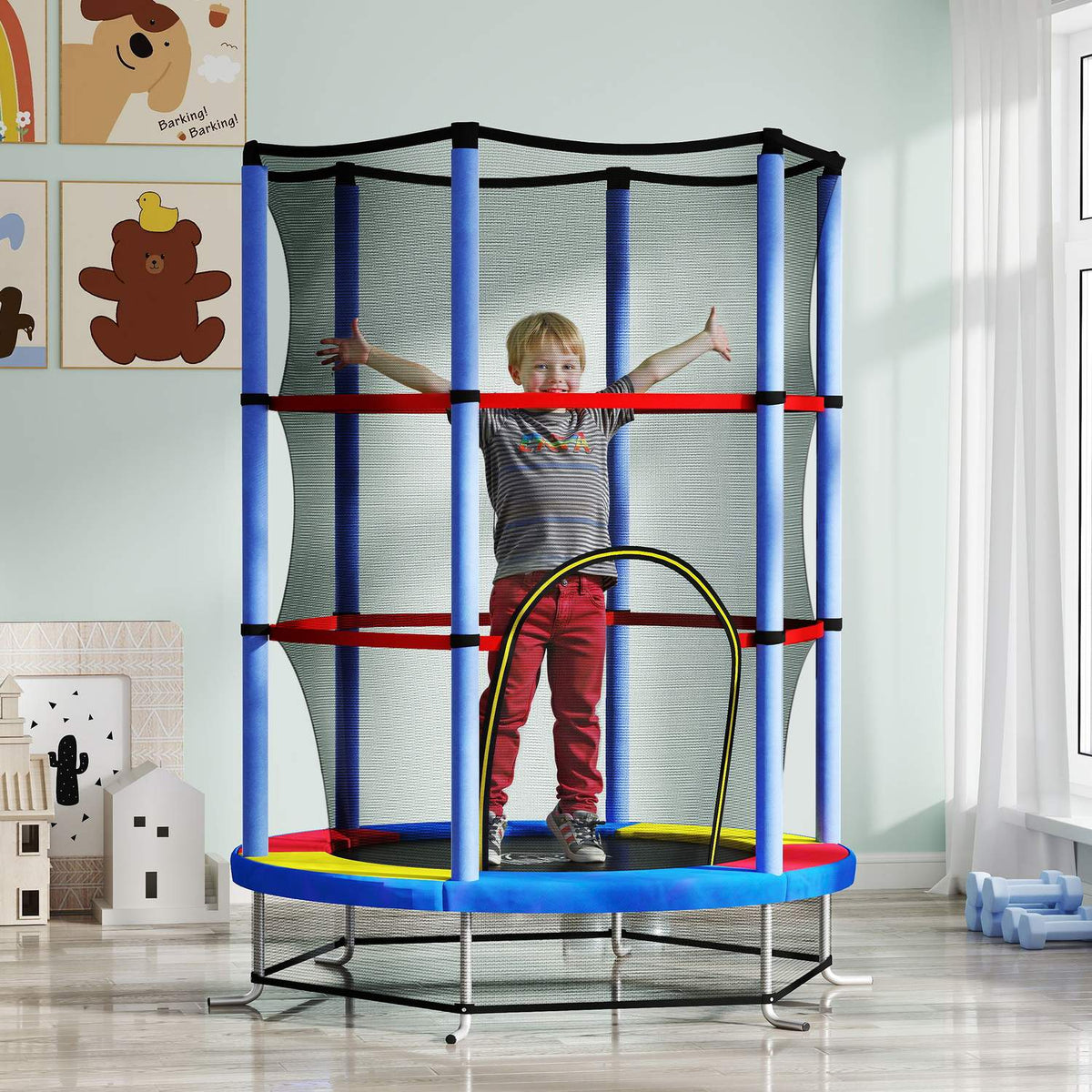 Children's trampoline, Ø140 cm trampoline for children with safety net, garden trampoline for 3-6 years children, indoor, colorful |