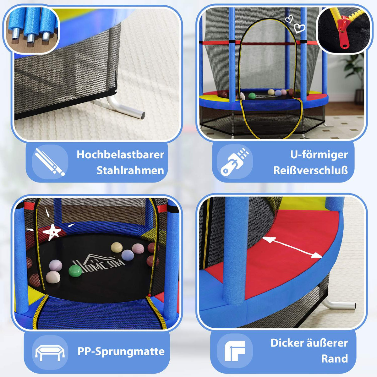 Children's trampoline, Ø140 cm trampoline for children with safety net, garden trampoline for 3-6 years children, indoor, colorful |
