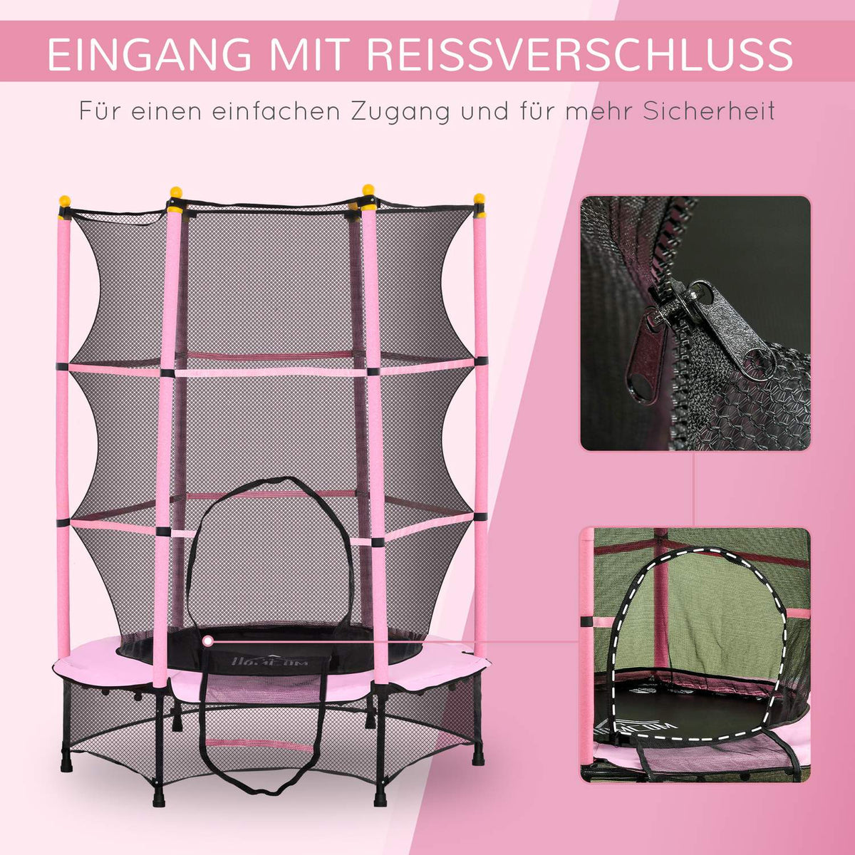 Children's trampoline Ø140 cm, trampoline with safety net, edge cover, garden trampoline for children 3-10 years, can hold up to 50 kg, pink
