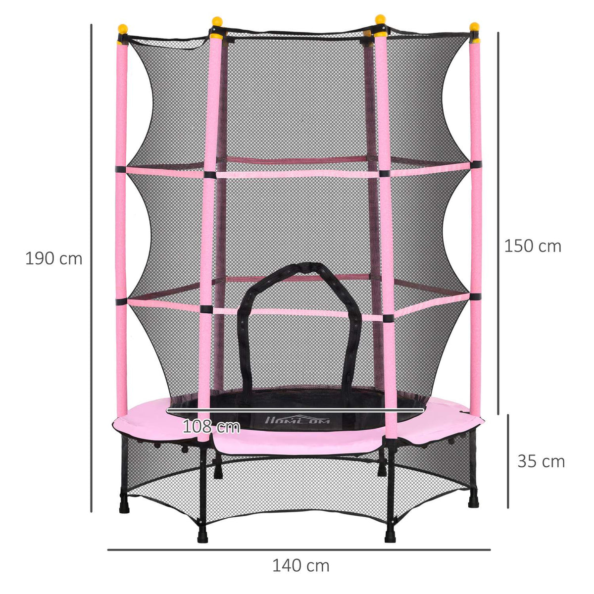 Children's trampoline Ø140 cm, trampoline with safety net, edge cover, garden trampoline for children 3-10 years, can hold up to 50 kg, pink