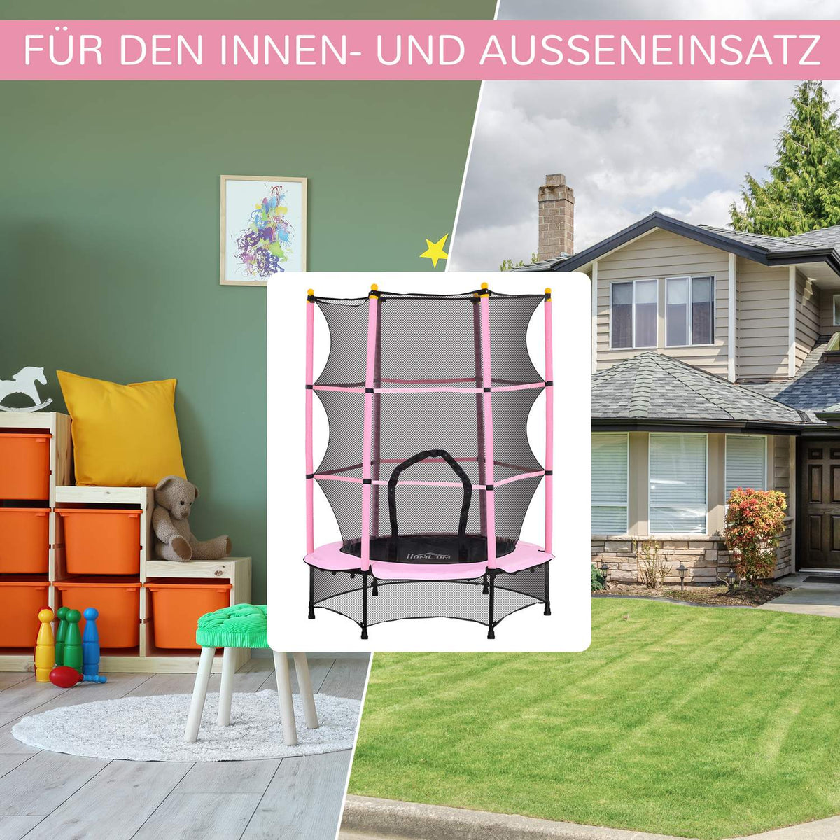 Children's trampoline Ø140 cm, trampoline with safety net, edge cover, garden trampoline for children 3-10 years, can hold up to 50 kg, pink