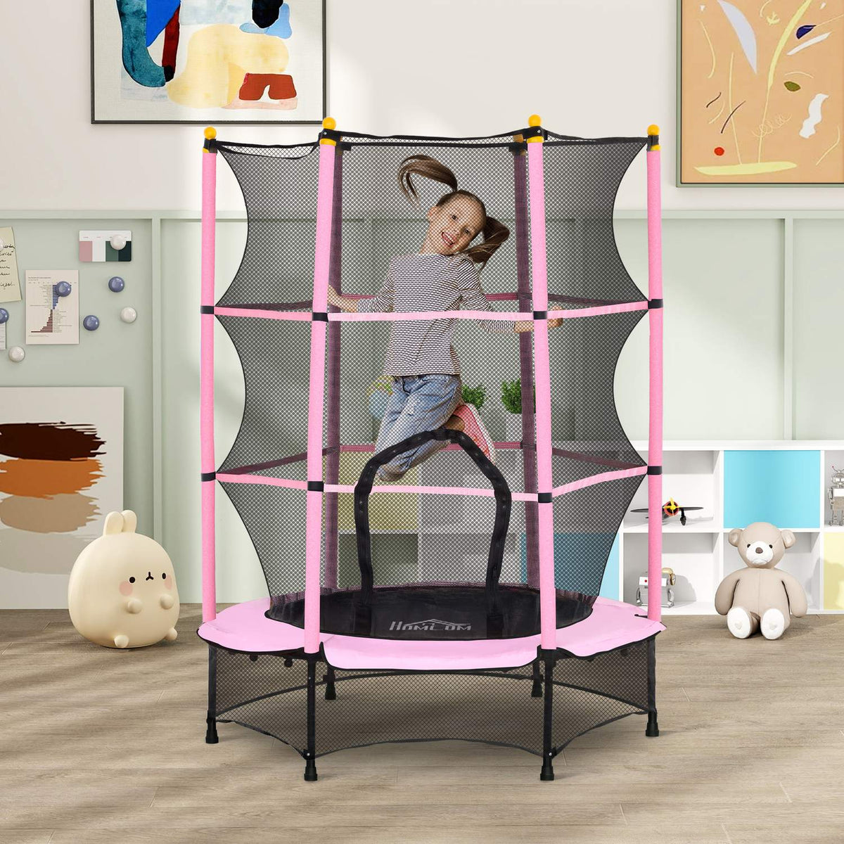 Children's trampoline Ø140 cm, trampoline with safety net, edge cover, garden trampoline for children 3-10 years, can hold up to 50 kg, pink