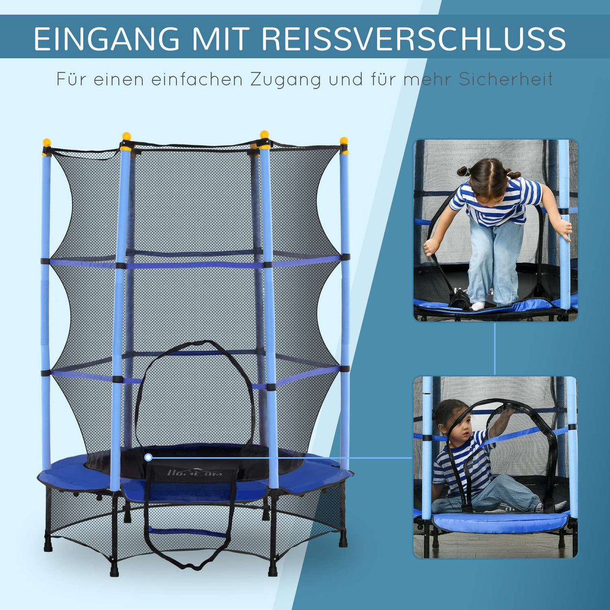 Children's trampoline Ø140 cm, trampoline with safety net, edge cover, garden trampoline for children 3-10 years, load capacity up to 50 kg, blue