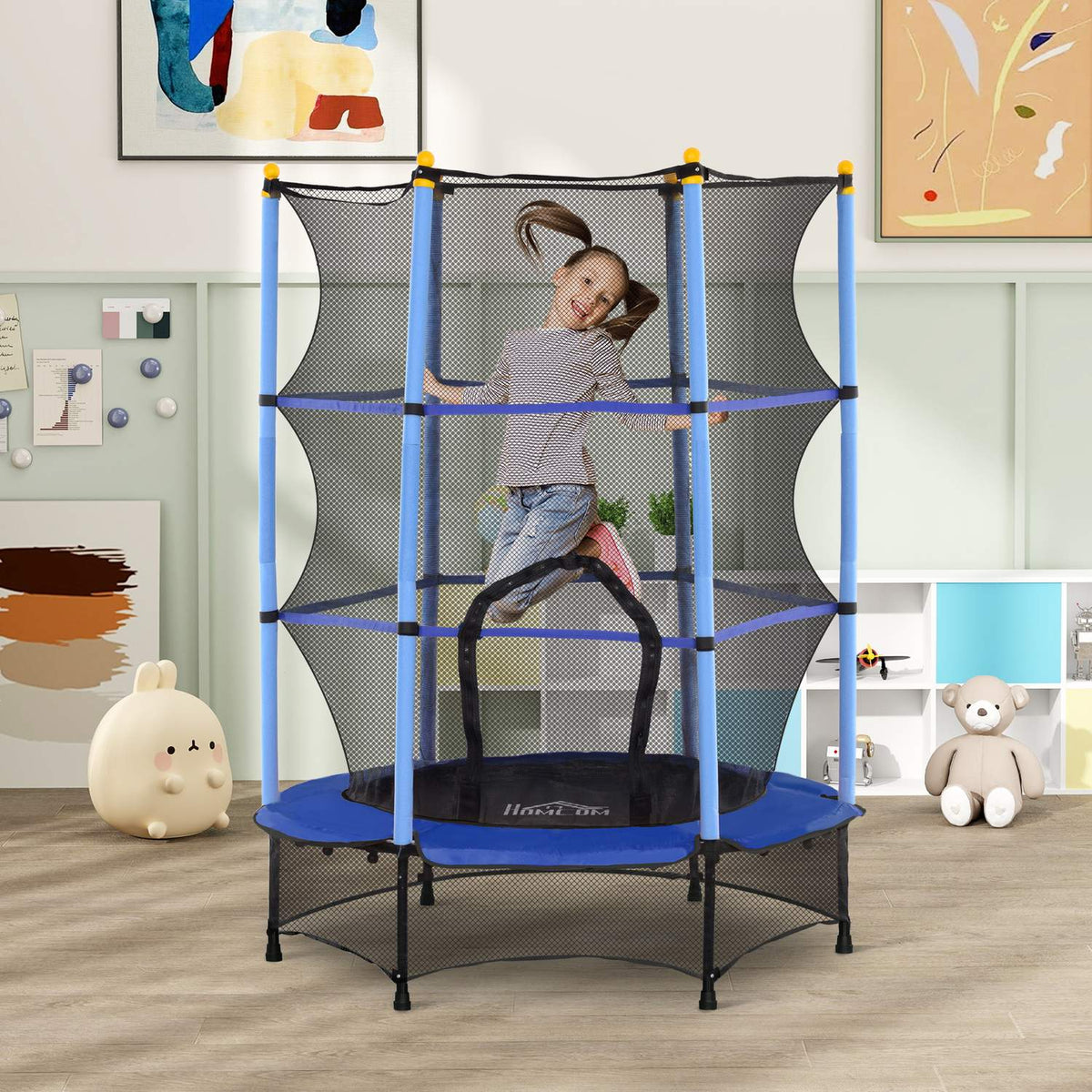 Children's trampoline Ø140 cm, trampoline with safety net, edge cover, garden trampoline for children 3-10 years, load capacity up to 50 kg, blue