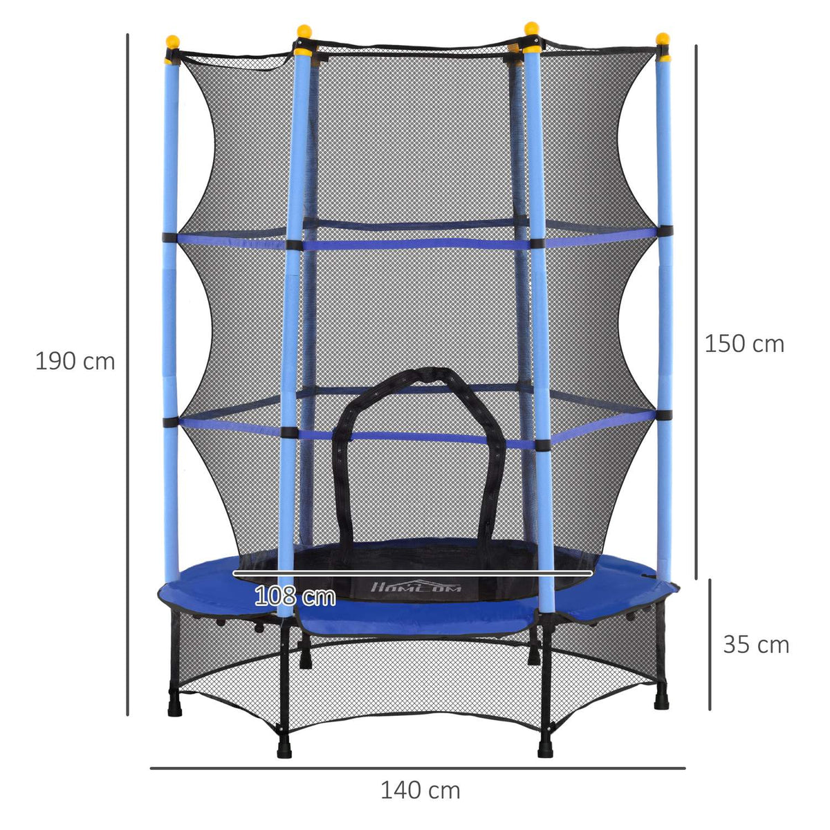 Children's trampoline Ø140 cm, trampoline with safety net, edge cover, garden trampoline for children 3-10 years, load capacity up to 50 kg, blue