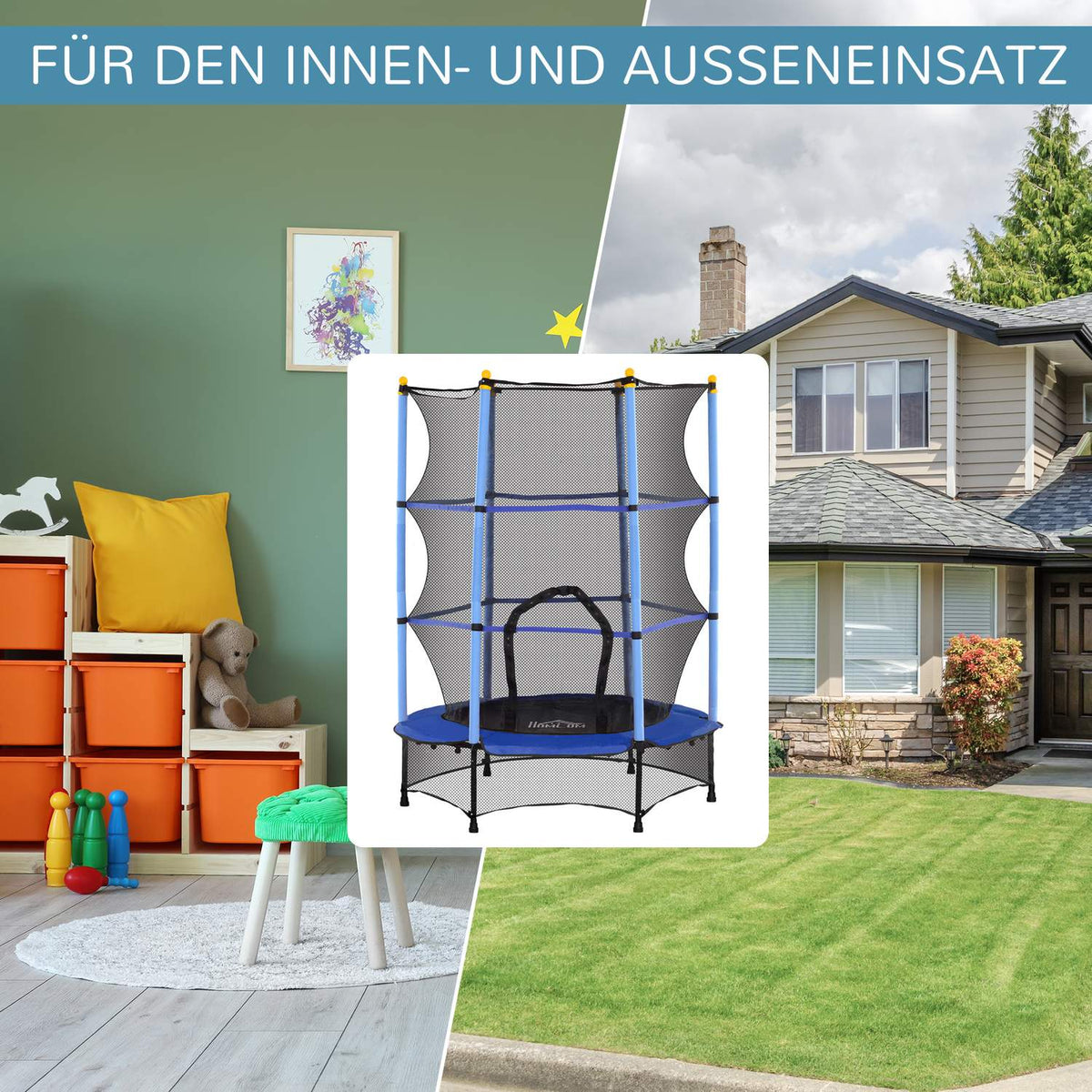Children's trampoline Ø140 cm, trampoline with safety net, edge cover, garden trampoline for children 3-10 years, load capacity up to 50 kg, blue