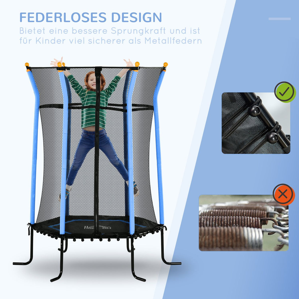 Children's trampoline Ø163.5 cm, indoor trampoline with safety net edge cover rubber rope, children's trampoline up to 50 kg, for children 3-10 years blue