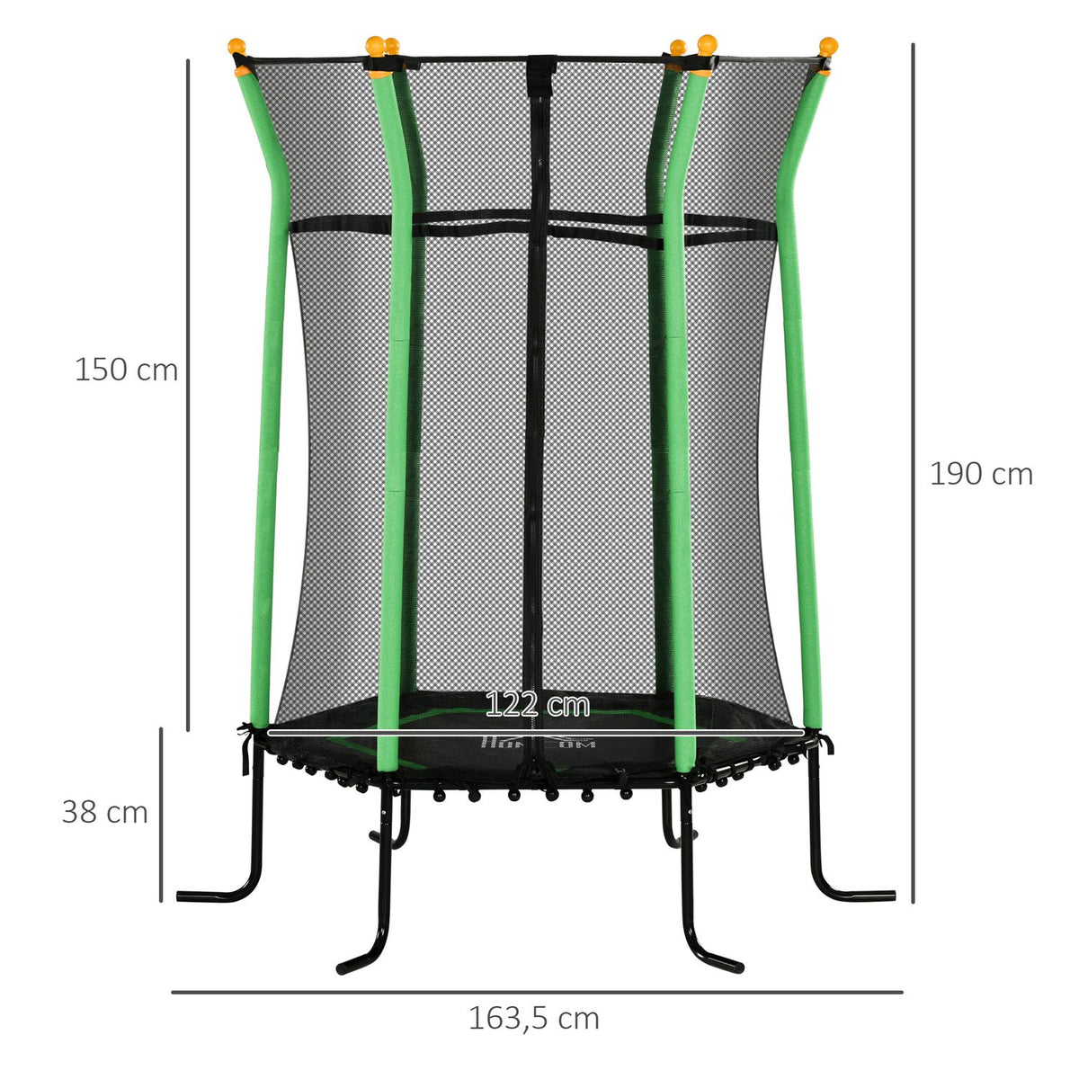 Children's trampoline Ø163.5 cm, indoor trampoline with safety net edge cover rubber rope, children's trampoline up to 50 kg, for children 3-10 years green