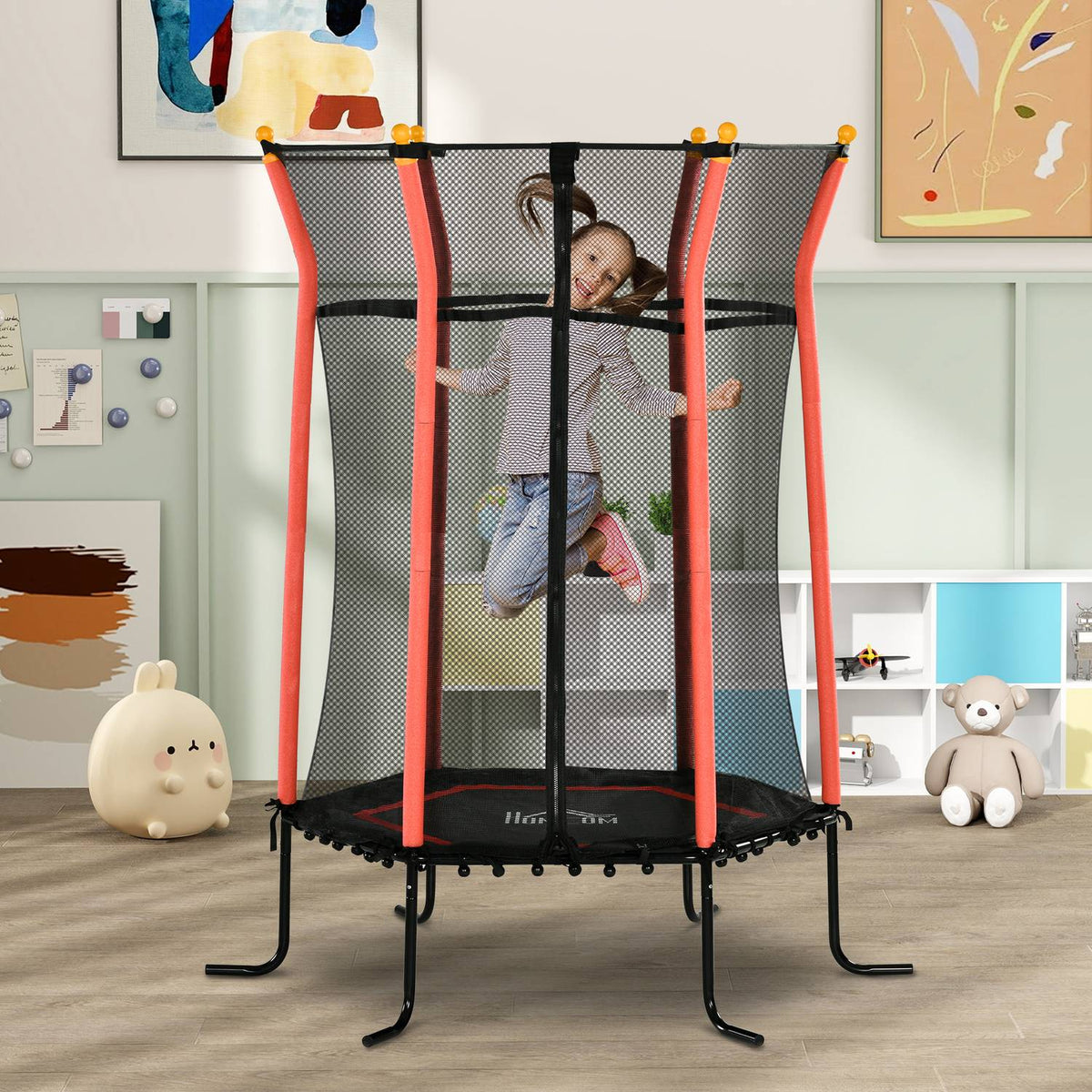 Children's trampoline Ø163.5 cm, indoor trampoline with safety net edge cover rubber rope, children's trampoline up to 50 kg, for children 3-10 years red