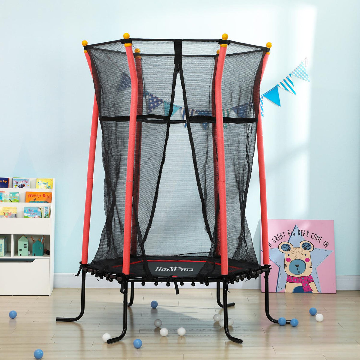 Children's trampoline Ø163.5 cm, indoor trampoline with safety net edge cover rubber rope, children's trampoline up to 50 kg, for children 3-10 years red
