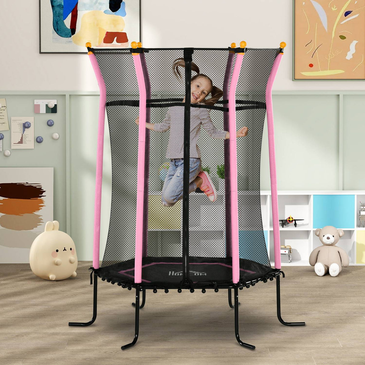 Children's trampoline Ø163.5 cm, trampoline with safety net, edge cover, garden trampoline for children 3-10 years, load capacity up to 50 kg, pink