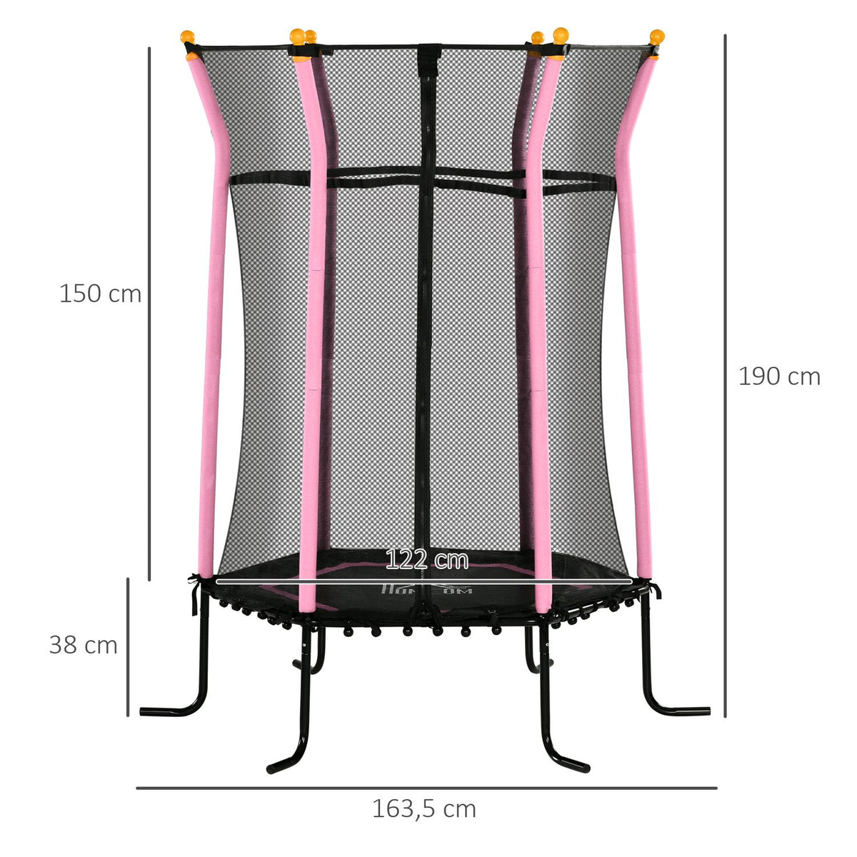 Children's trampoline Ø163.5 cm, trampoline with safety net, edge cover, garden trampoline for children 3-10 years, load capacity up to 50 kg, pink