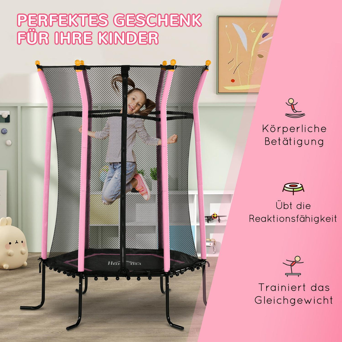 Children's trampoline Ø163.5 cm, trampoline with safety net, edge cover, garden trampoline for children 3-10 years, load capacity up to 50 kg, pink