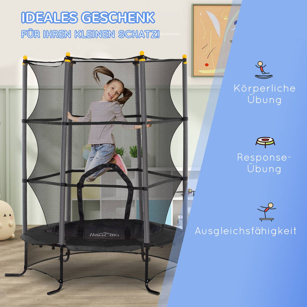 Children's trampoline Ø163 cm, trampoline with safety net, edge cover, garden trampoline for children 3-10 years, load capacity up to 50 kg, black