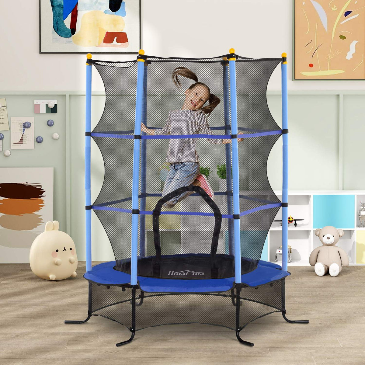 Children's trampoline Ø163 cm, trampoline with safety net, edge cover, garden trampoline for children 3-10 years, load capacity up to 50 kg, blue