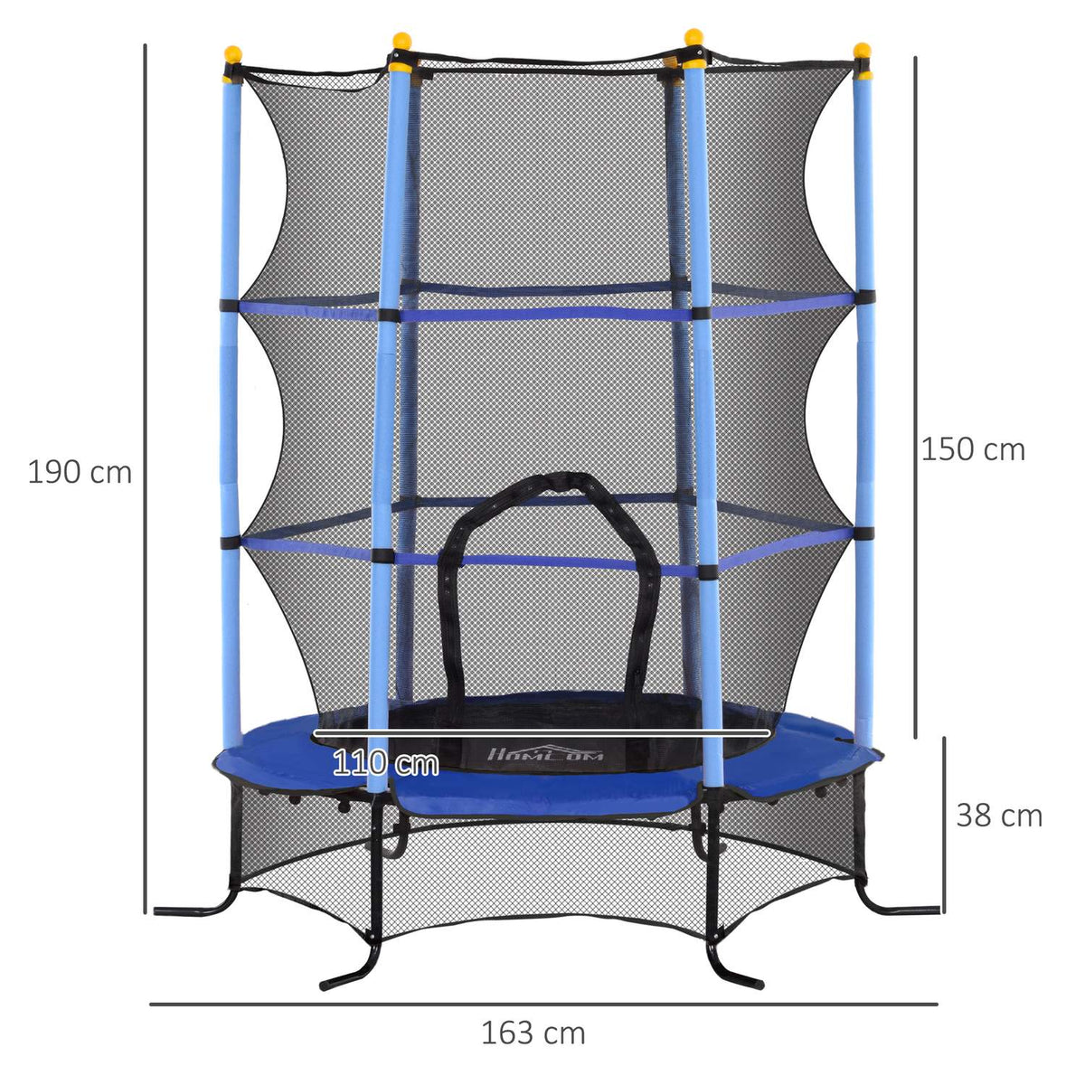 Children's trampoline Ø163 cm, trampoline with safety net, edge cover, garden trampoline for children 3-10 years, load capacity up to 50 kg, blue