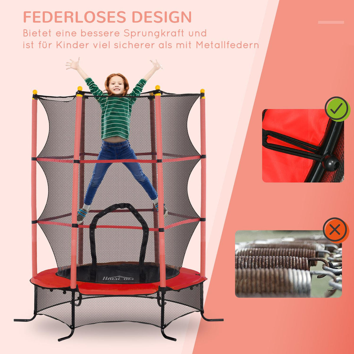 Children's trampoline Ø163 cm, trampoline with safety net, edge cover, garden trampoline for children 3-10 years, load capacity up to 50 kg, red