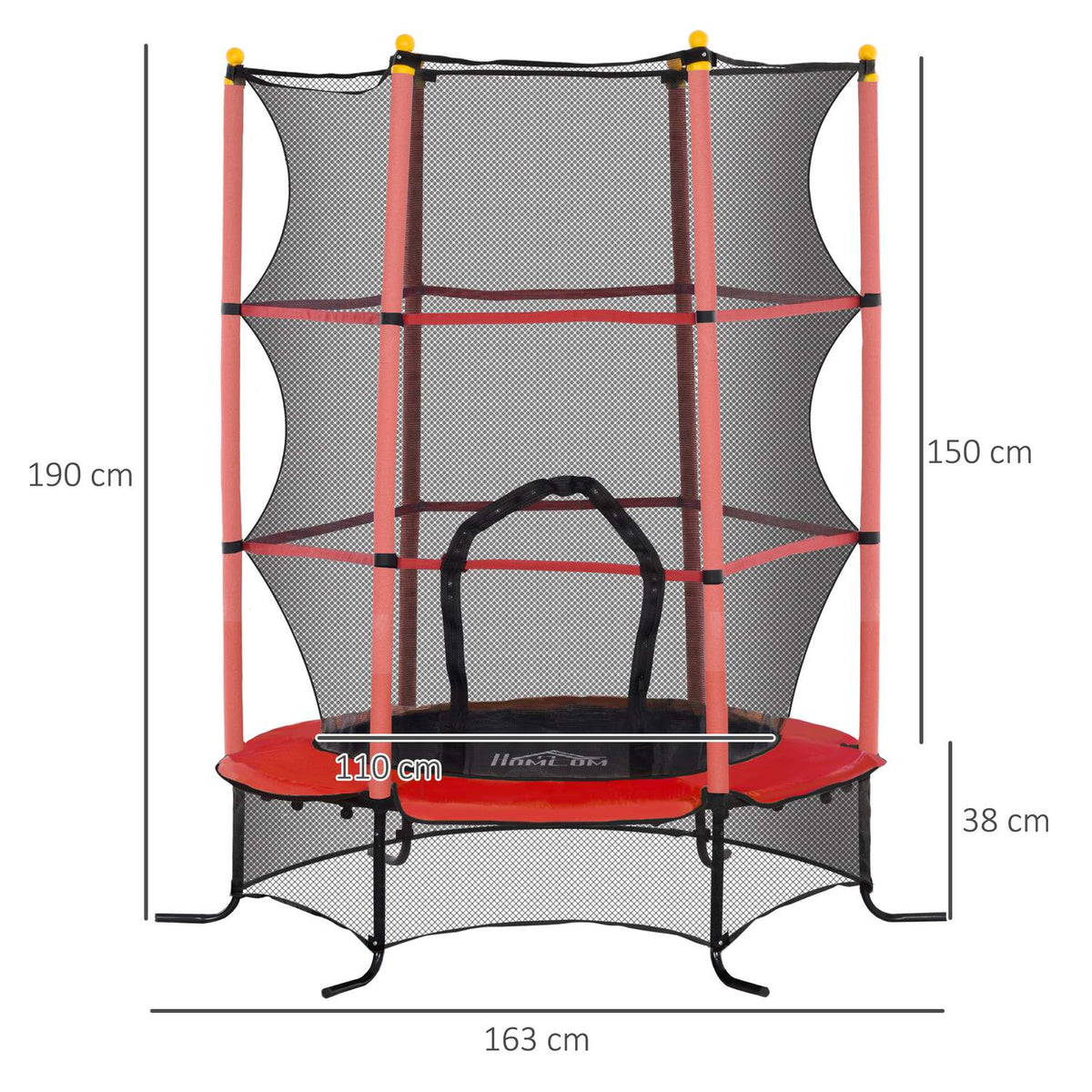 Children's trampoline Ø163 cm, trampoline with safety net, edge cover, garden trampoline for children 3-10 years, load capacity up to 50 kg, red