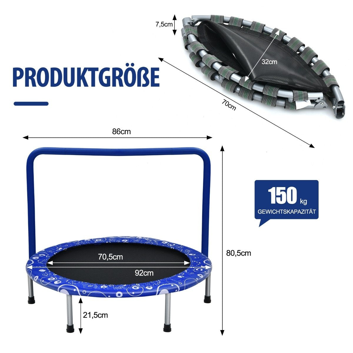 Children's trampoline mini trampoline foldable trampoline for toddlers blue + black