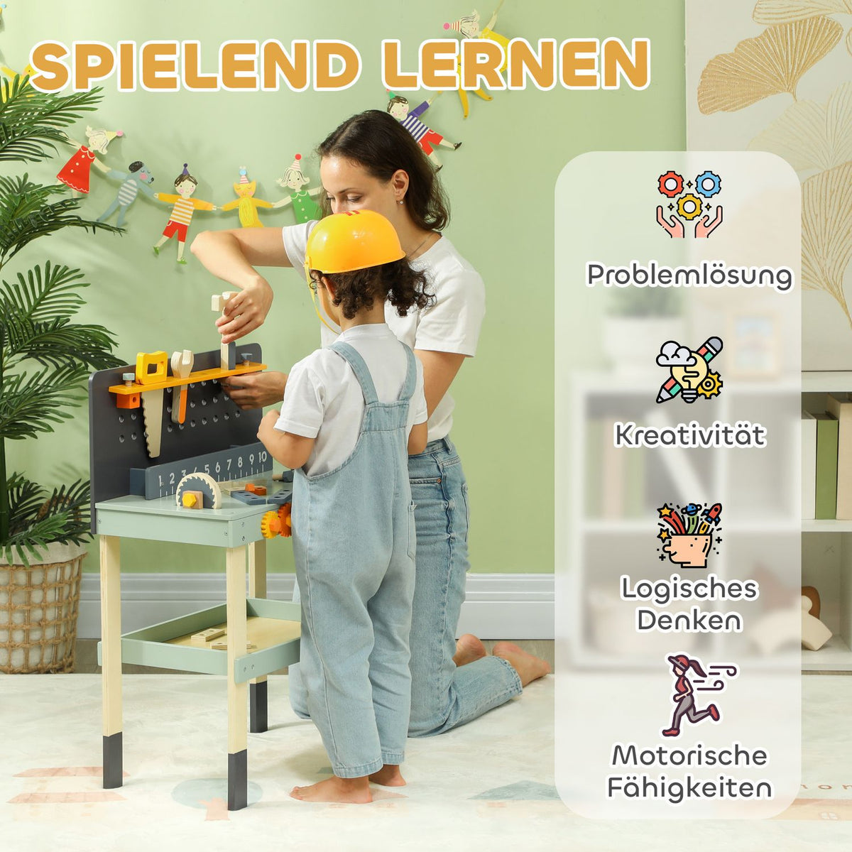 Children's workbench with tools and accessories, tool bench with screwdriver and wrench, pliers, toy for children 3-6 years, 58 x 31 x 77.5 cm light blue