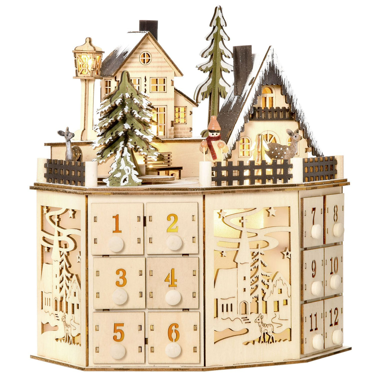 Christmas Advent Calendar With 24 Train Boxes Christmas Calendar With Led Lights Advent Calendar Box Plywood Board Natural Wood 25 X 20 X 29 Cm