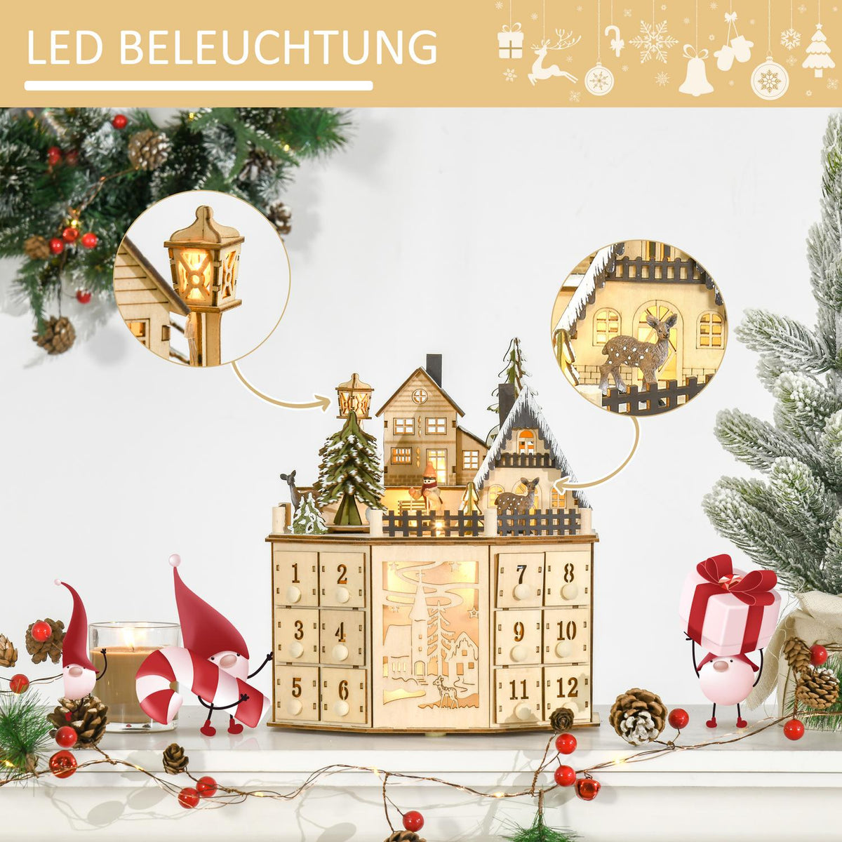 Christmas Advent Calendar With 24 Train Boxes Christmas Calendar With Led Lights Advent Calendar Box Plywood Board Natural Wood 25 X 20 X 29 Cm