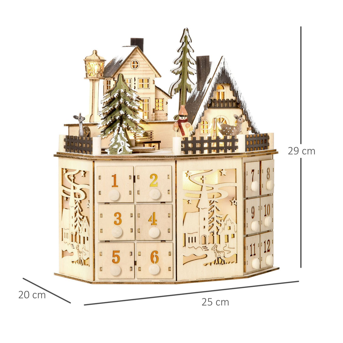 Christmas Advent Calendar With 24 Train Boxes Christmas Calendar With Led Lights Advent Calendar Box Plywood Board Natural Wood 25 X 20 X 29 Cm
