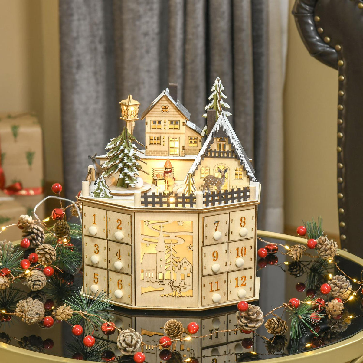 Christmas Advent Calendar With 24 Train Boxes Christmas Calendar With Led Lights Advent Calendar Box Plywood Board Natural Wood 25 X 20 X 29 Cm