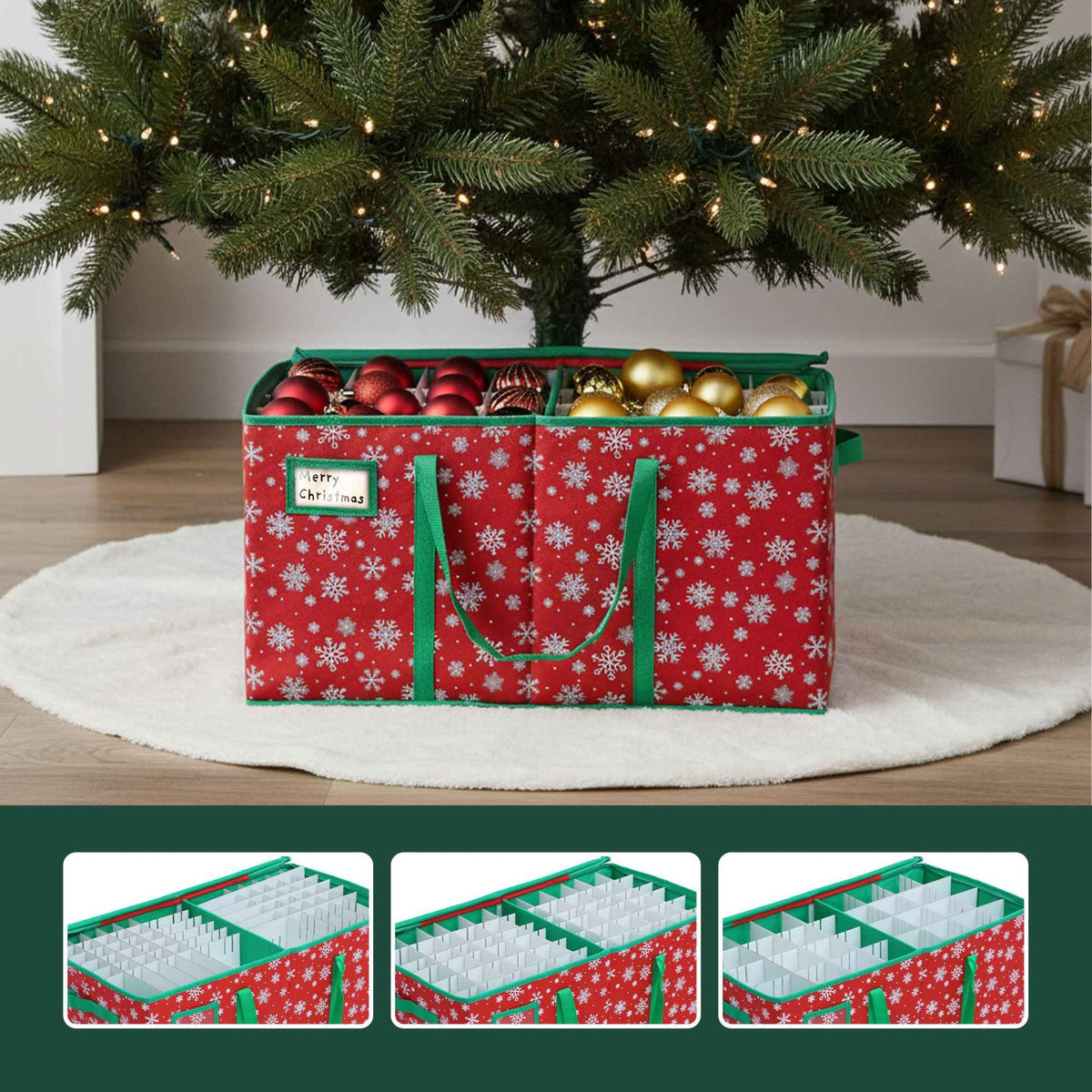 Christmas Bauble Storage Box, Holds 128, Adjustable Dividers