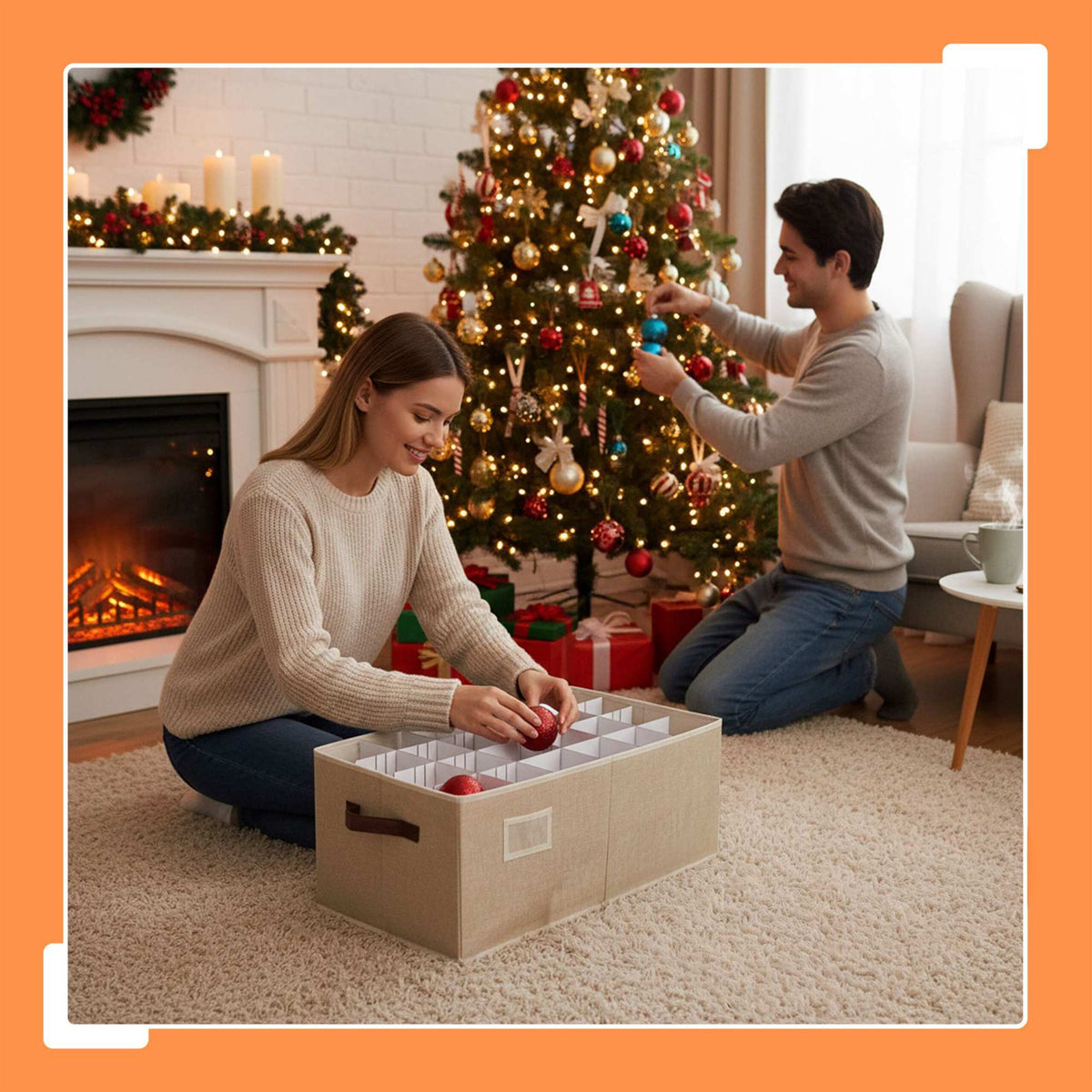 Christmas Bauble Storage Box, Holds 96, Adjustable Dividers