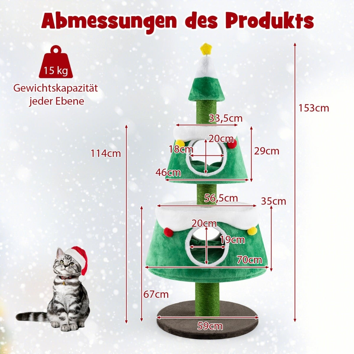 Christmas Cat Tree with 2 Caves, Sisal Posts, Plush Toys