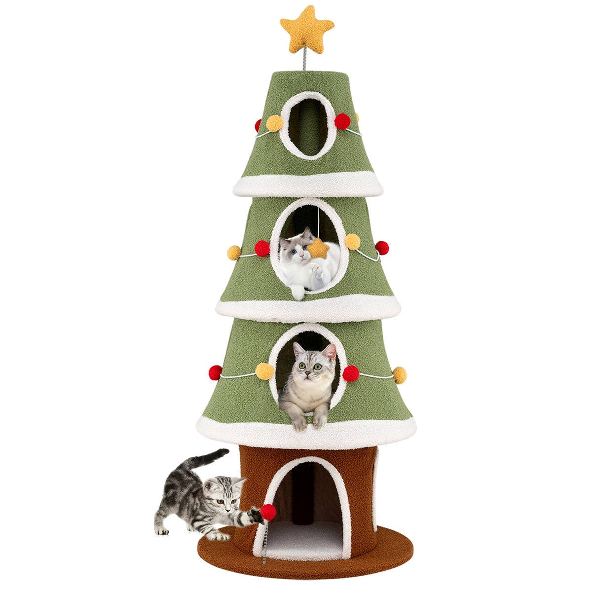 Christmas Cat Tree with 4 Cozy Caves & Sisal Carpet