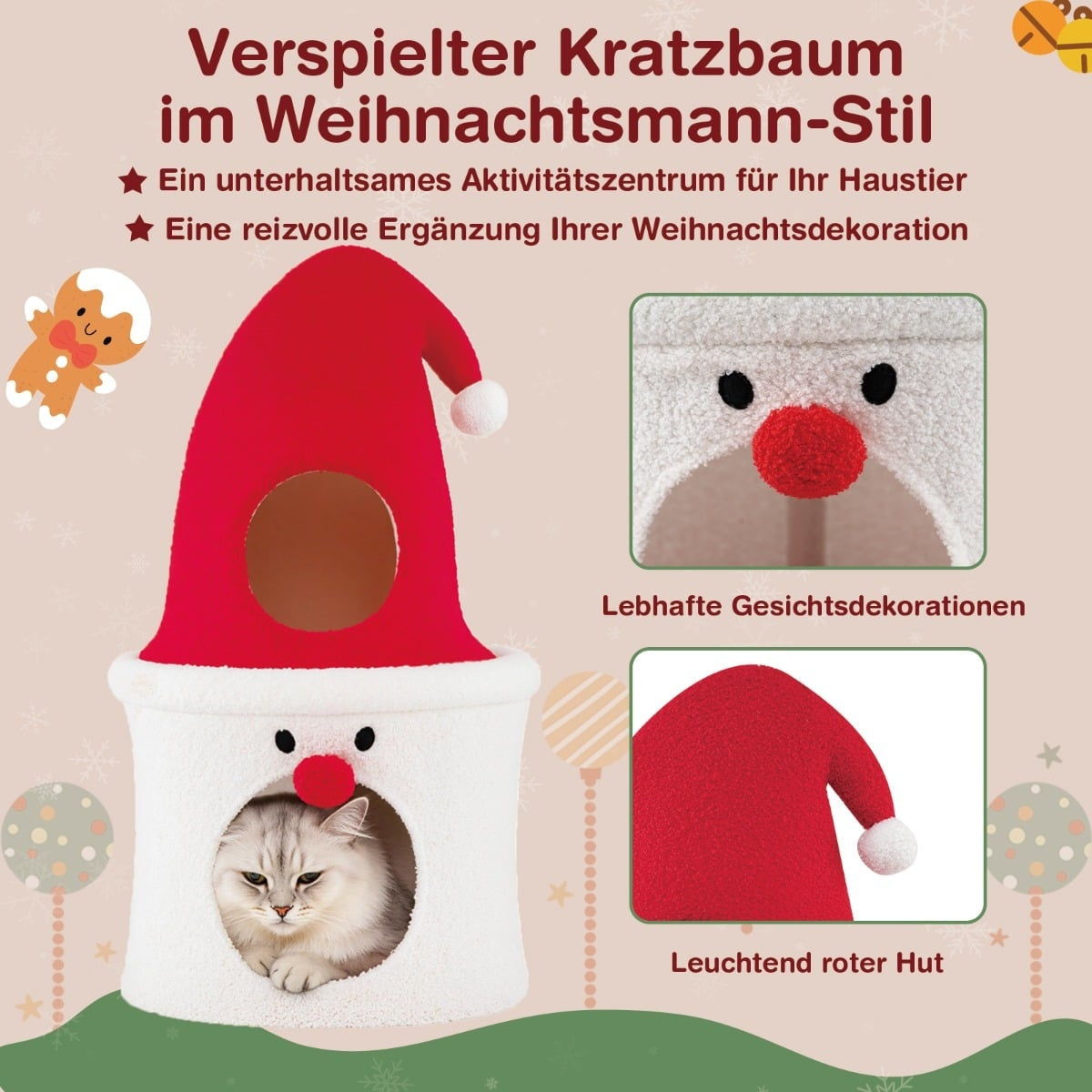 Christmas Cat Tree with Bed, 75 cm, Red, Plush Top