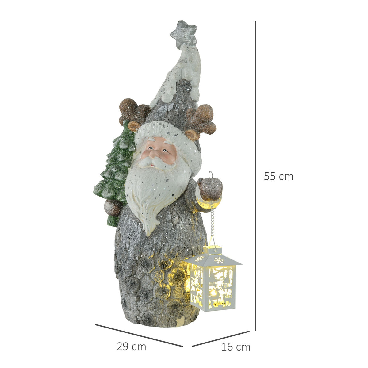 Christmas Decoration Figure, Santa Claus With Christmas Tree And Lantern, 55 Cm Christmas Figure With Led Light, Decorative Figure For Christmas
