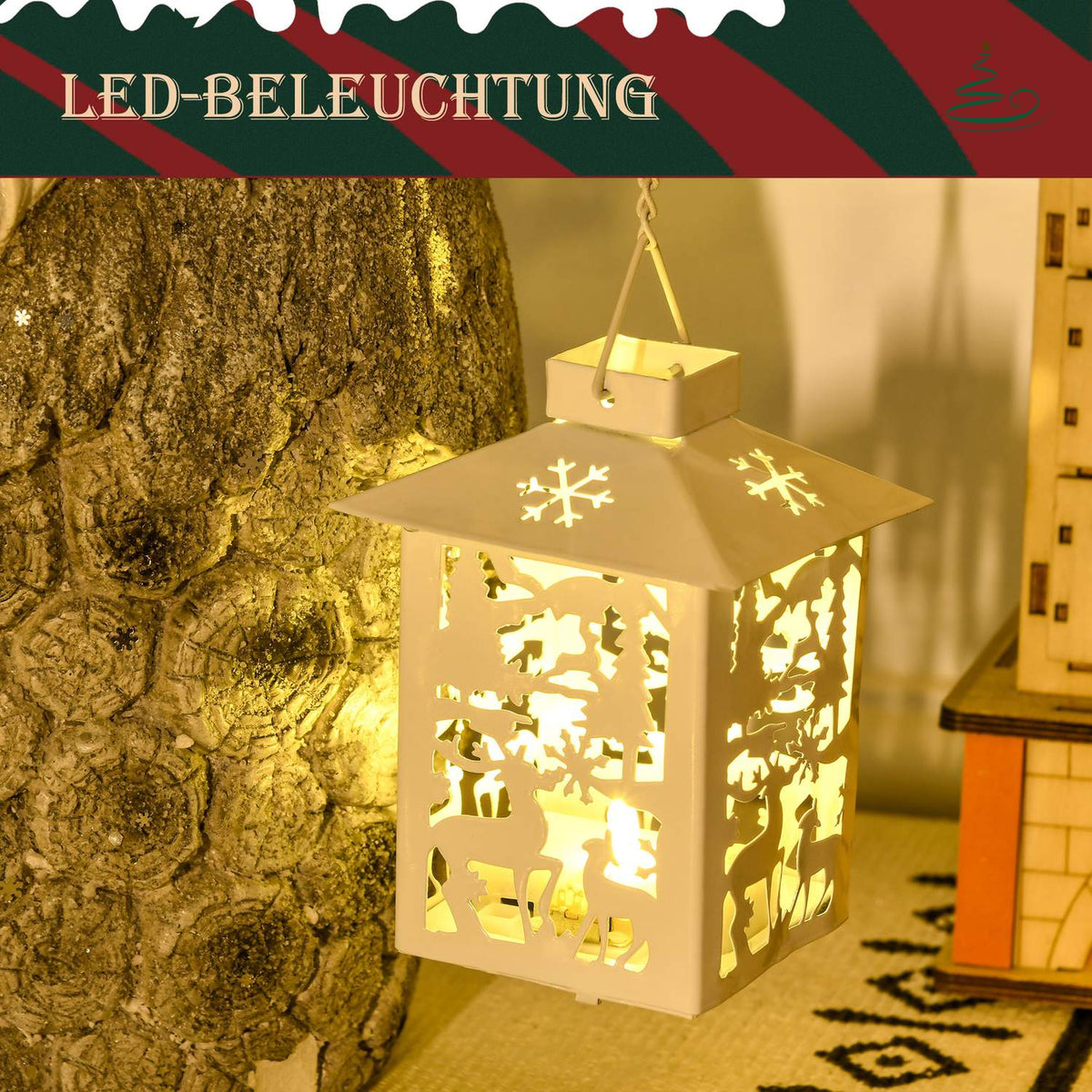 Christmas Decoration Figure, Santa Claus With Christmas Tree And Lantern, 55 Cm Christmas Figure With Led Light, Decorative Figure For Christmas